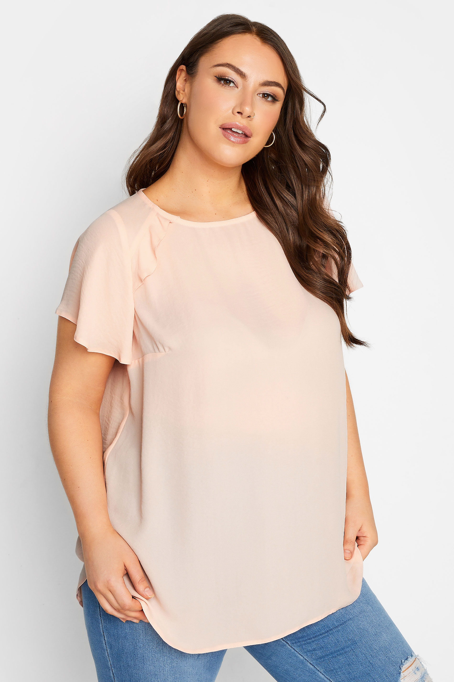YOURS Plus Size Pink Frill Short Sleeve Blouse | Yours Clothing
