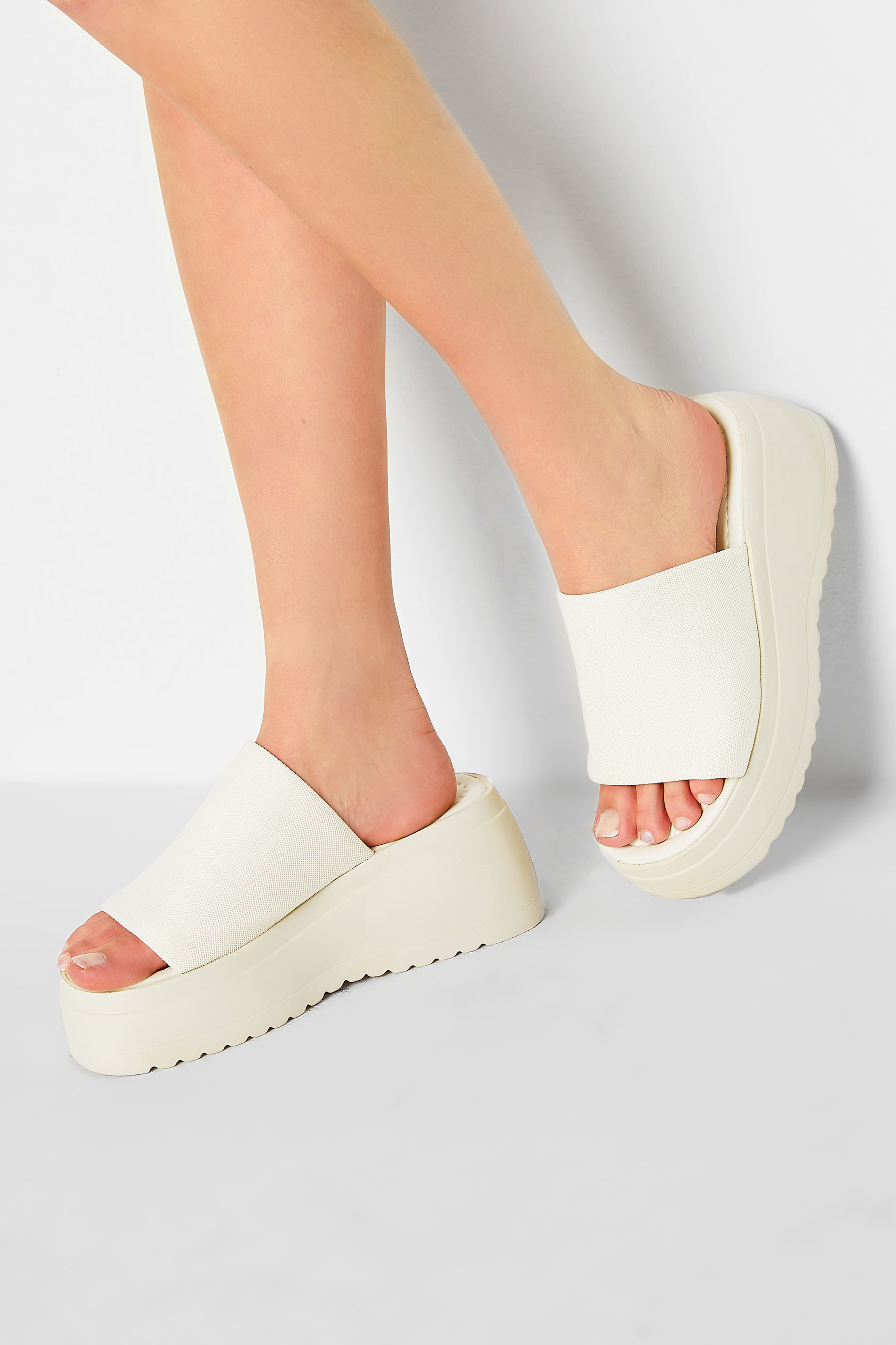 PixieGirl White Wedge Platform Mule Sandals In Standard Fit | PixieGirl 1