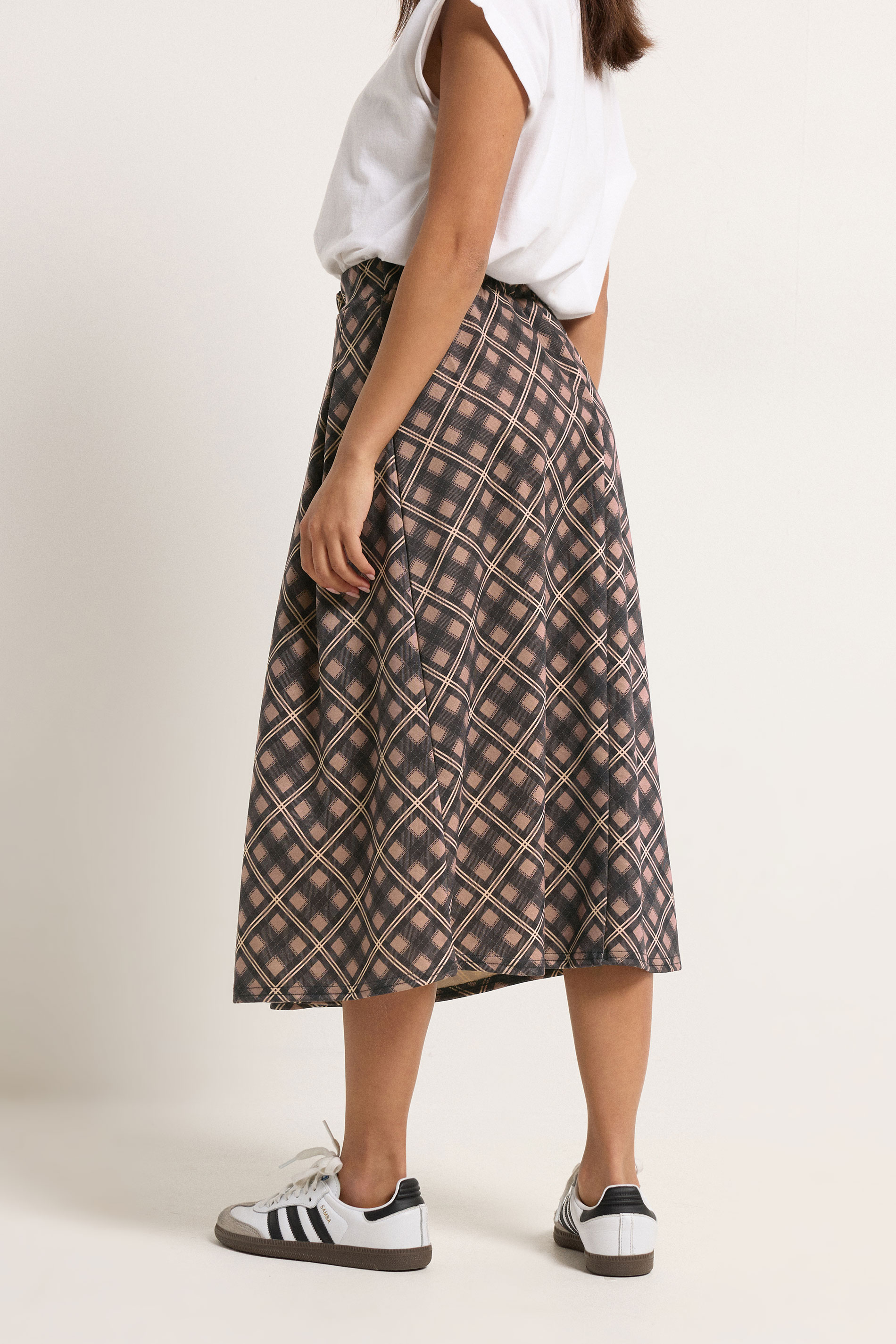 PixieGirl Petite Women's Brown Check Midi Skirt | PixieGirl 2