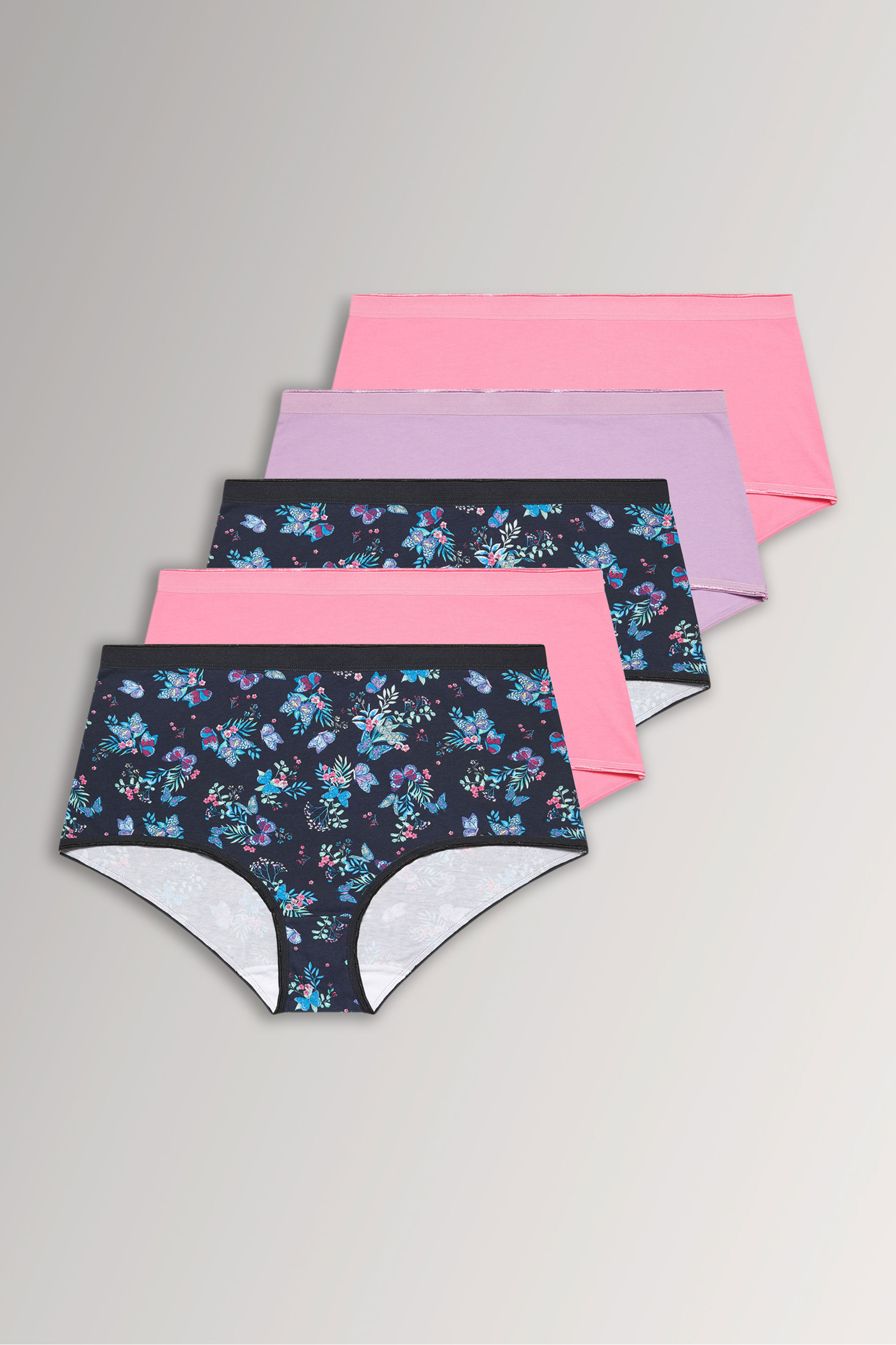 YOURSET 5 PACK Plus Size Pink & Navy Blue Floral Butterfly Full Briefs | Yours Clothing 3