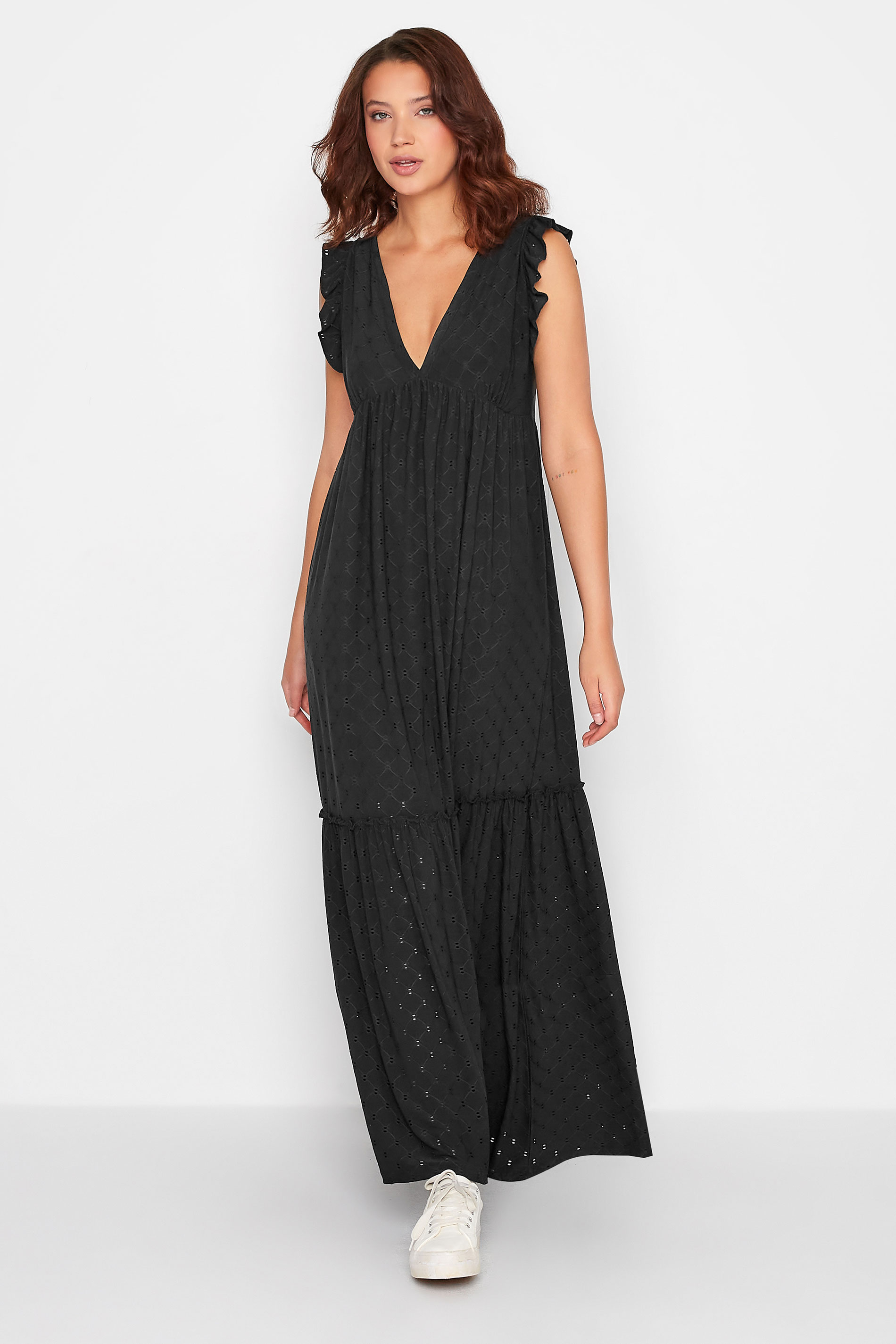 LTS Tall Black Broderie Anglaise Frill Maxi Dress 1