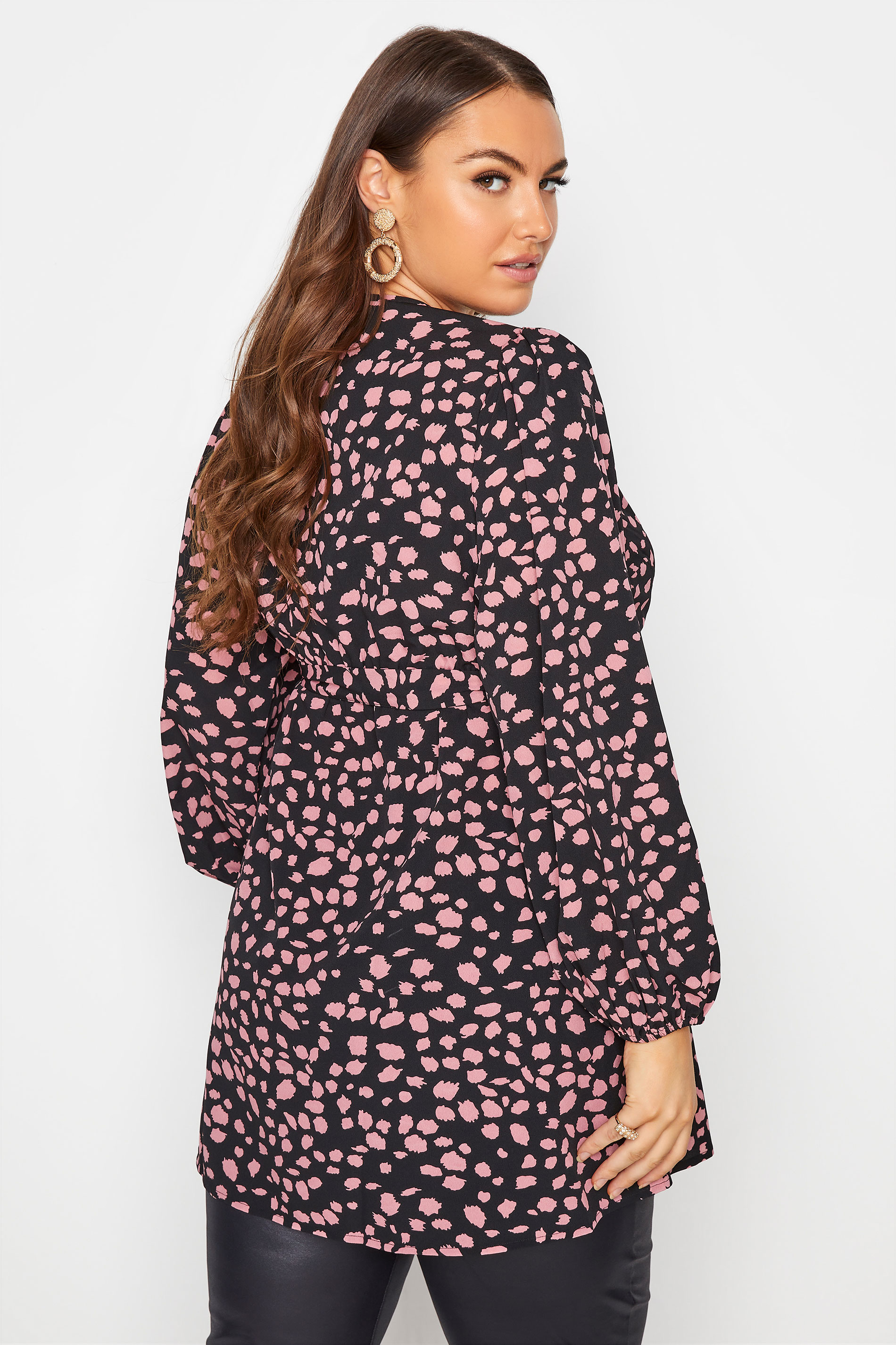 Plus Size Black Dalmatian Print Wrap Top | Yours Clothing 3