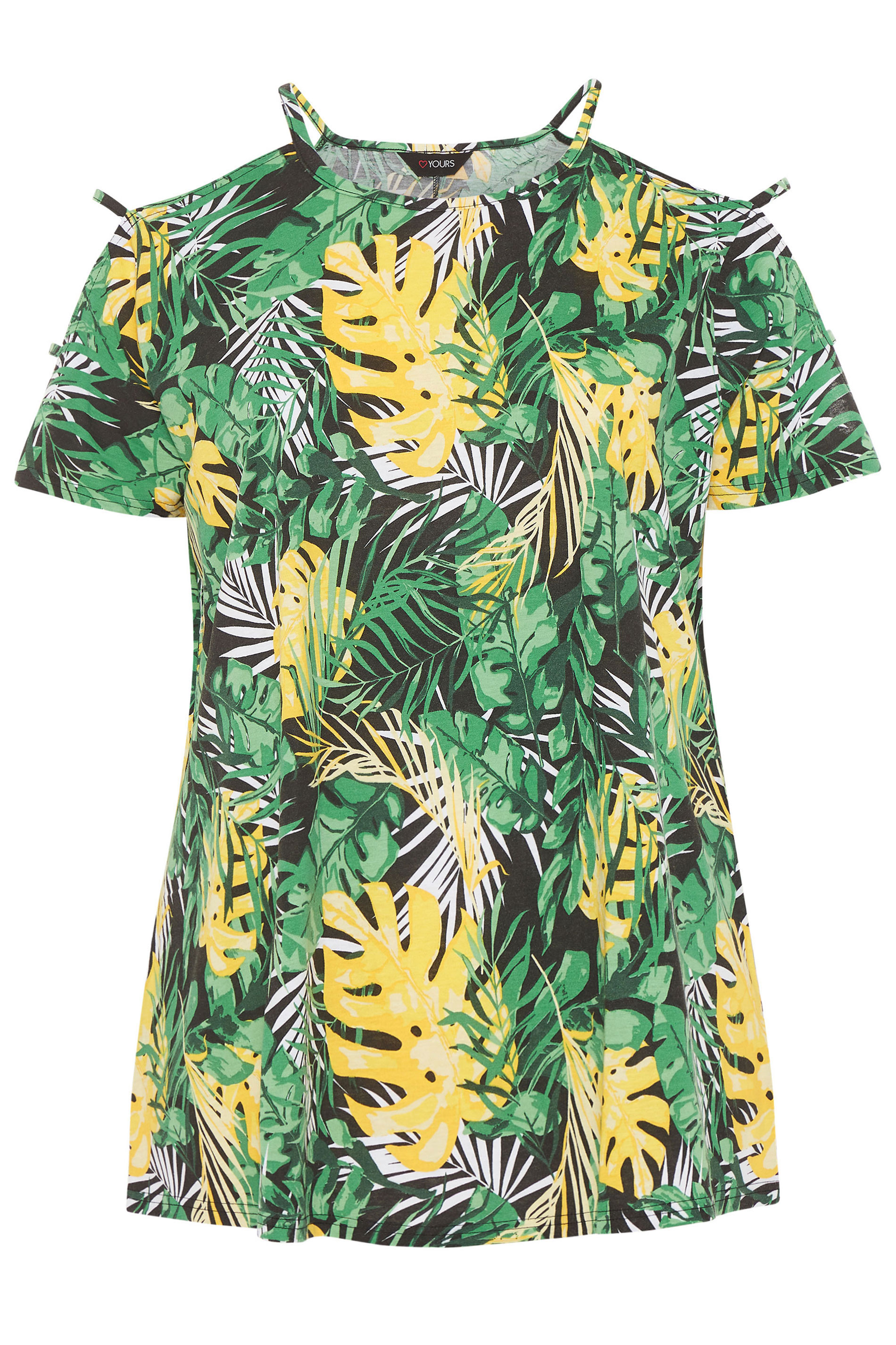 Green Tropical Print Strappy Cold Shoulder Top | Yours Clothing