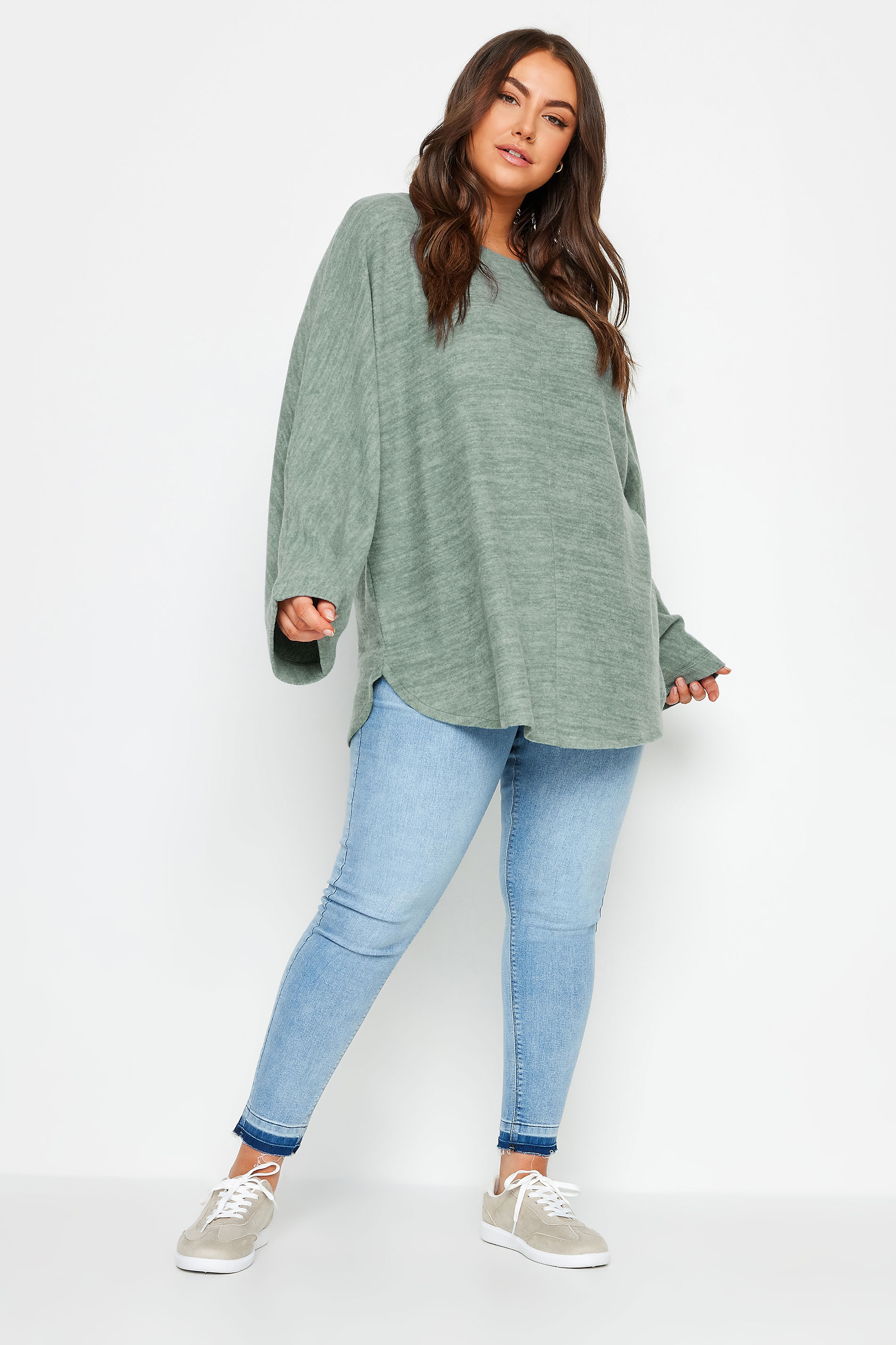 YOURS Plus Size Green Batwing Sleeve Soft Touch Jumper | Yours Clothing 2