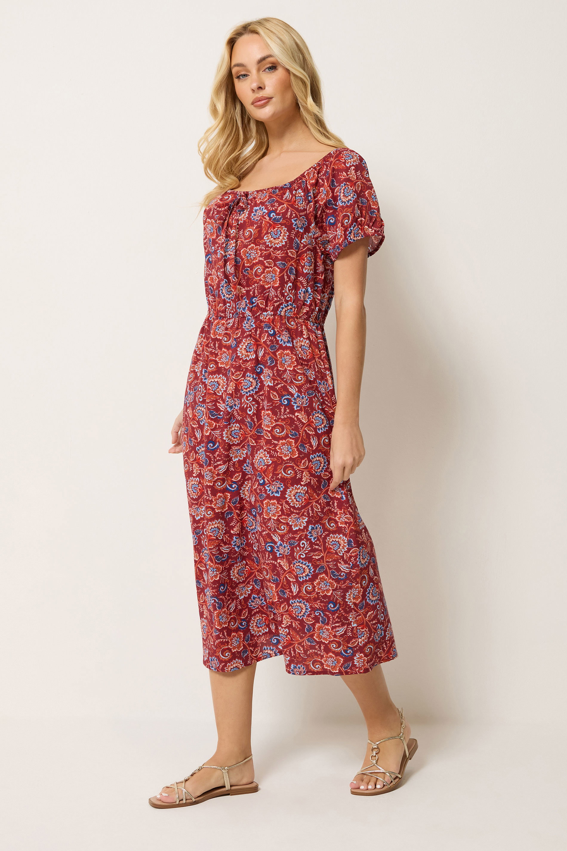 M&Co Red Abstract Print Scoop Neck Dress | M&Co 1