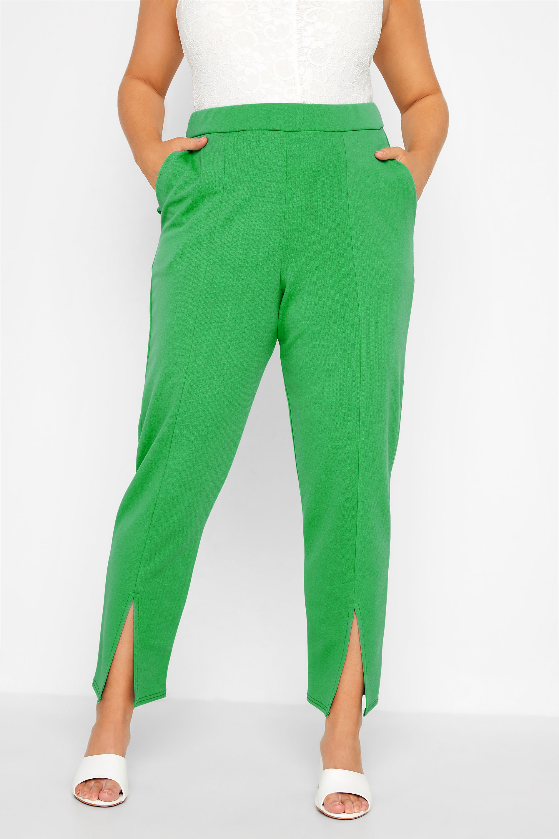 LIMITED COLLECTION Curve Bright Green Split Hem Tapered Trousers_A.jpg