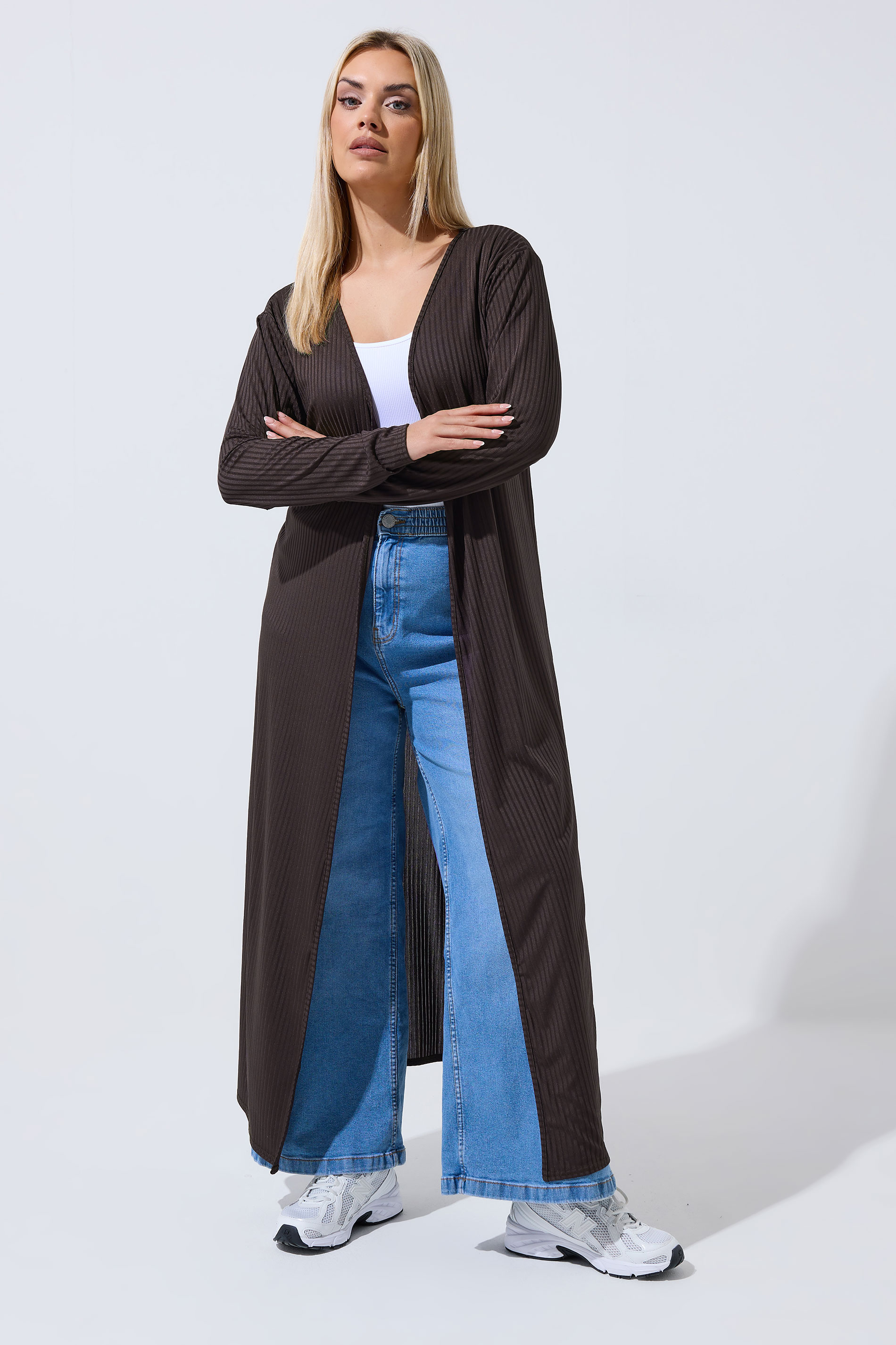 LIMITED COLLECTION Plus Size Chocolate Brown Ribbed Maxi Cardigan | Yours Clothing 3