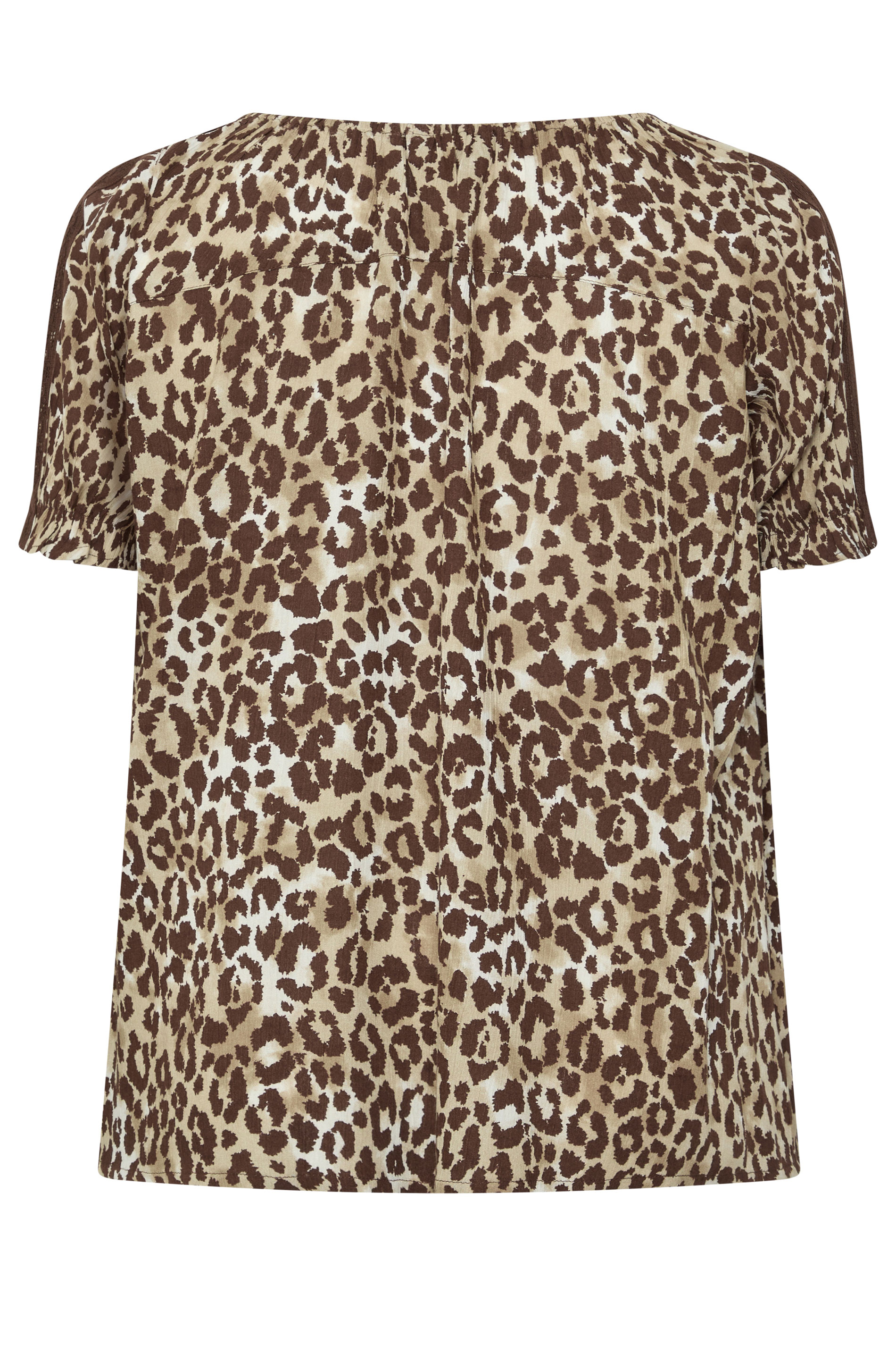 YOURS Plus Size Brown Leopard Crochet Tie Front Top | Yours Clothing 2