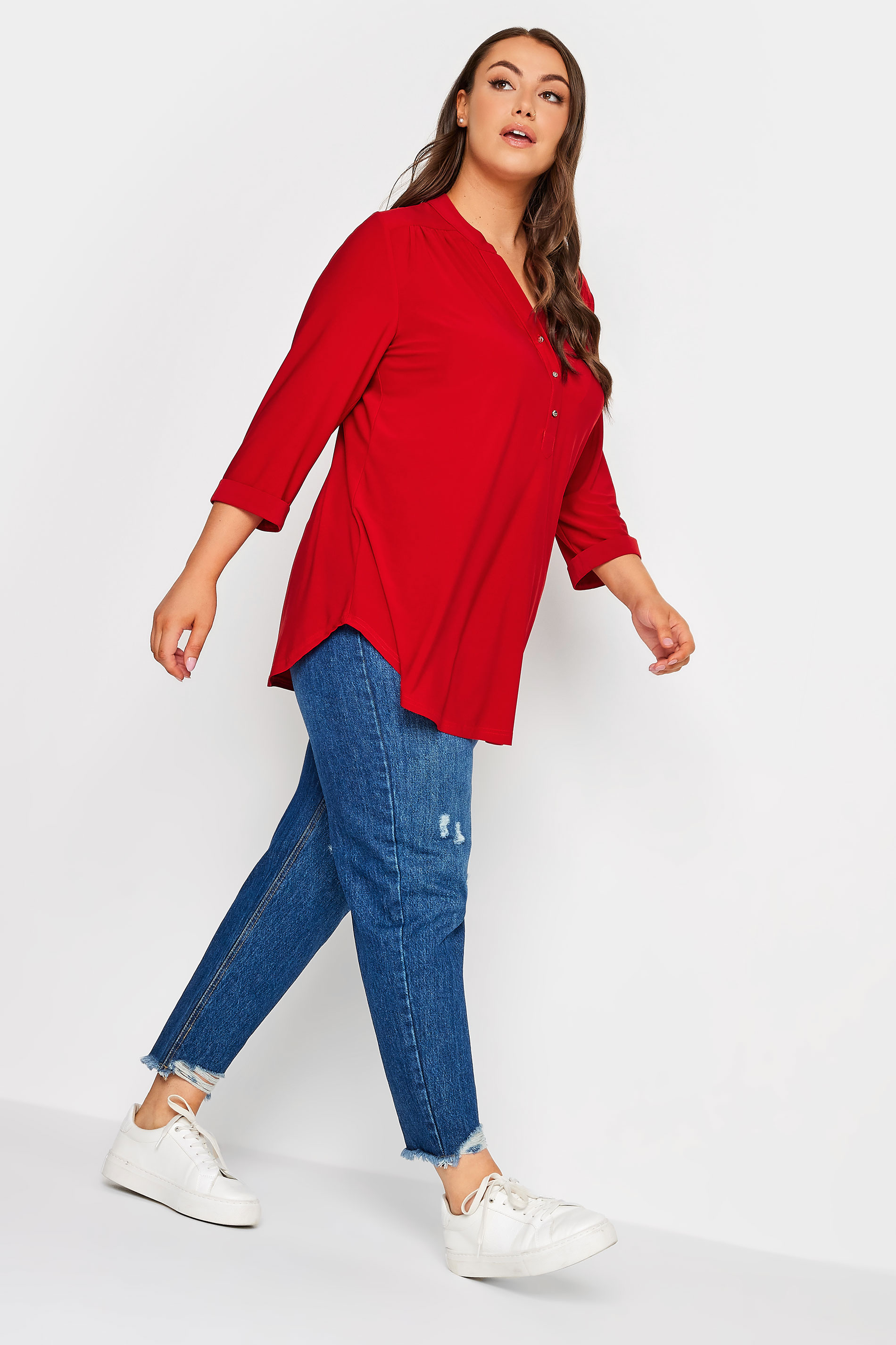 YOURS Curve Plus Size Red Half Placket Shirt | Yours Clothing  2
