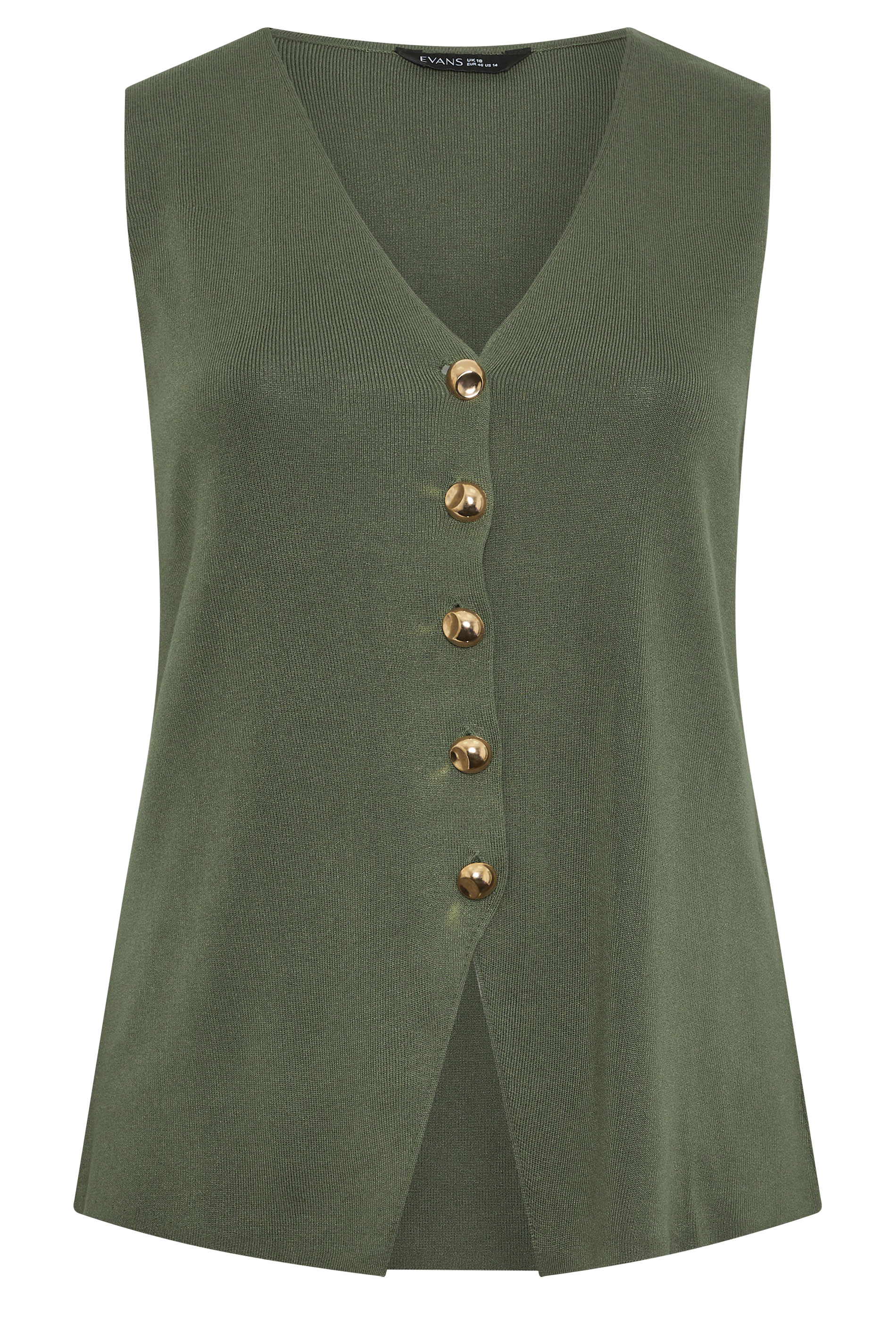 EVANS Plus Size Khaki Green Knitted Waistcoat | Evans 5