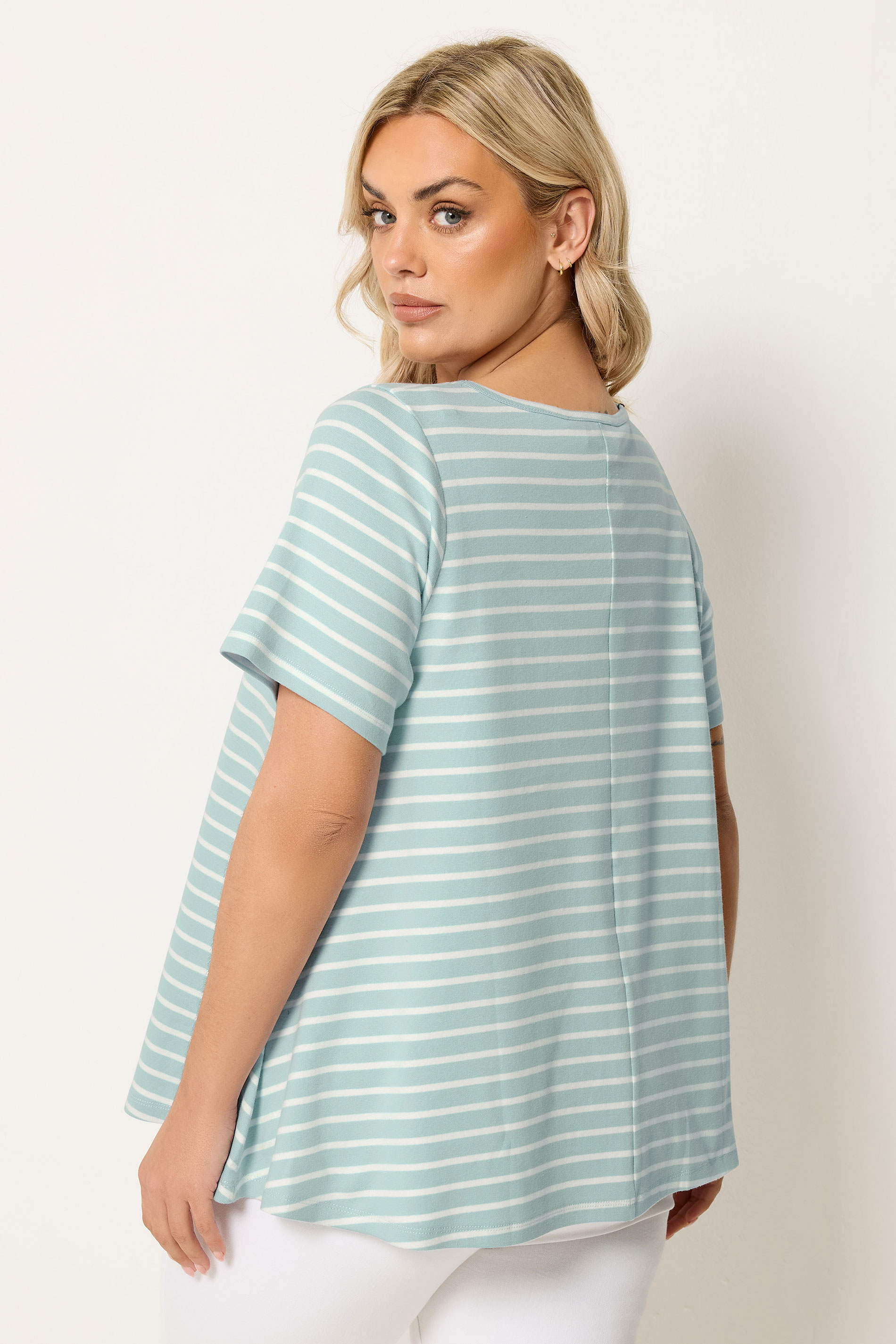 YOURS Plus Size Blue Stripe Swing Top | Yours Clothing 2