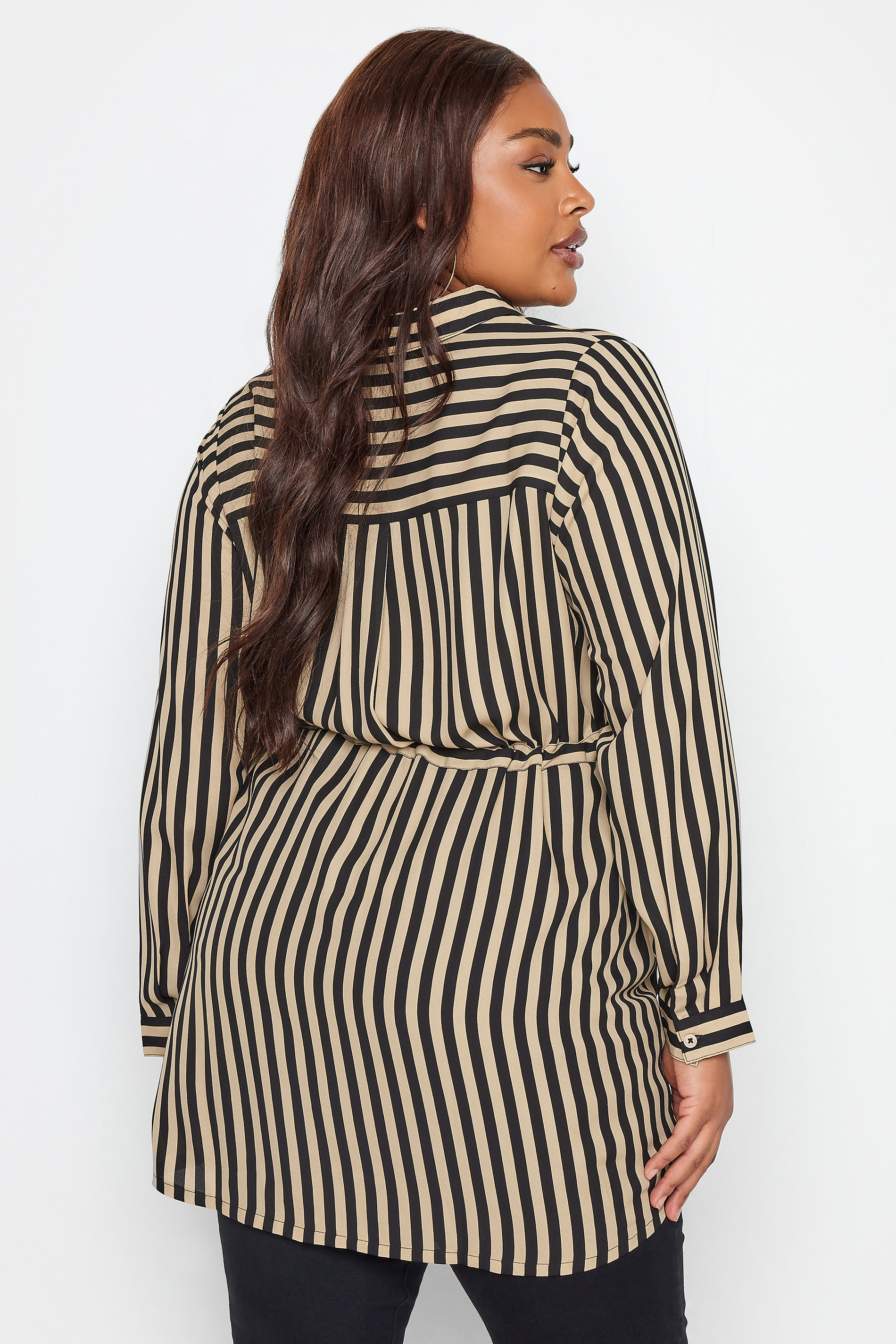 YOURS Plus Size Beige Brown Stripe Print Utility Tunic Shirt | Yours Clothing 3