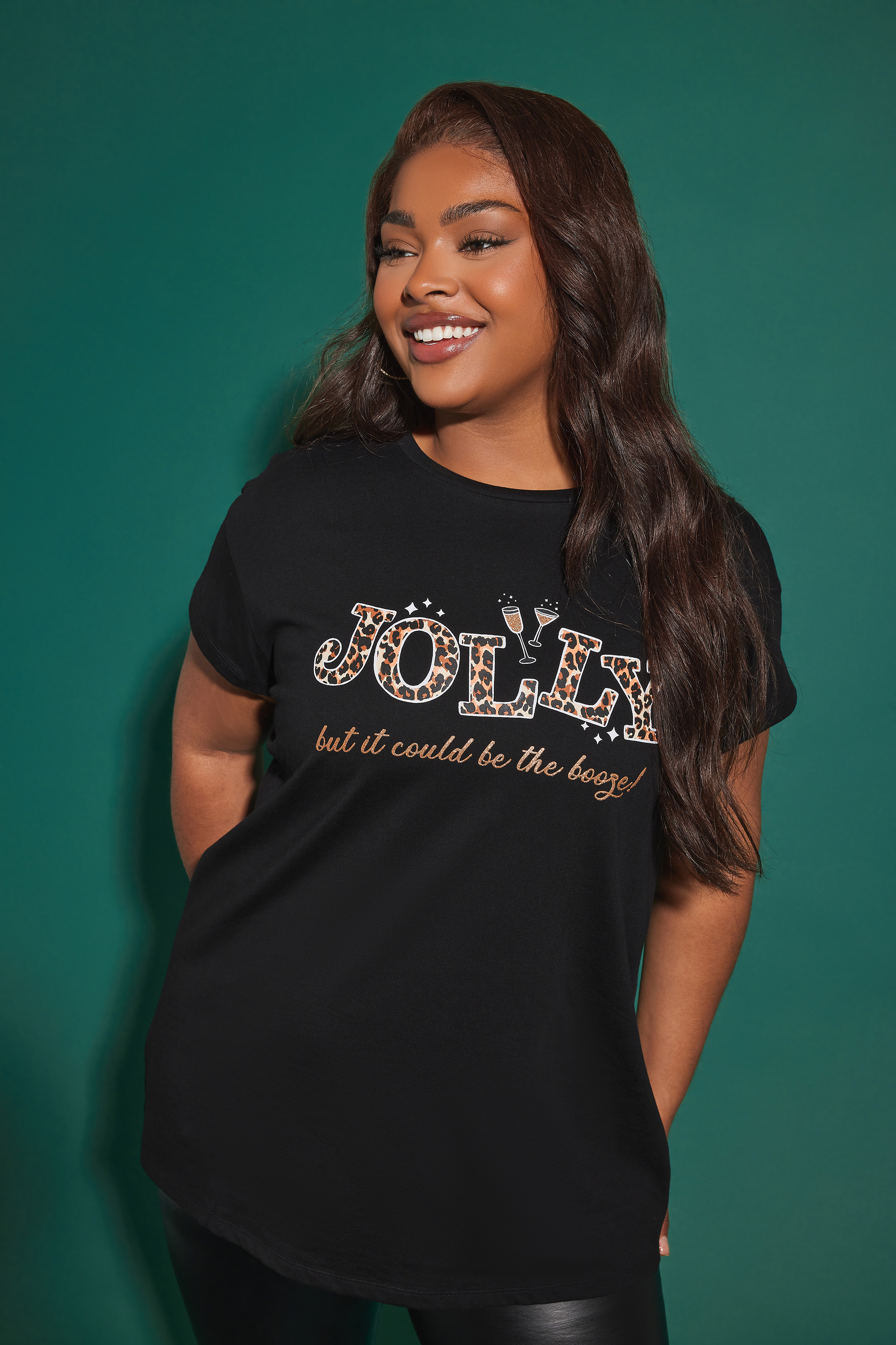 LIMITED COLLECTION Curve Black 'Jolly' Slogan Christmas T-Shirt | Yours Clothing 2