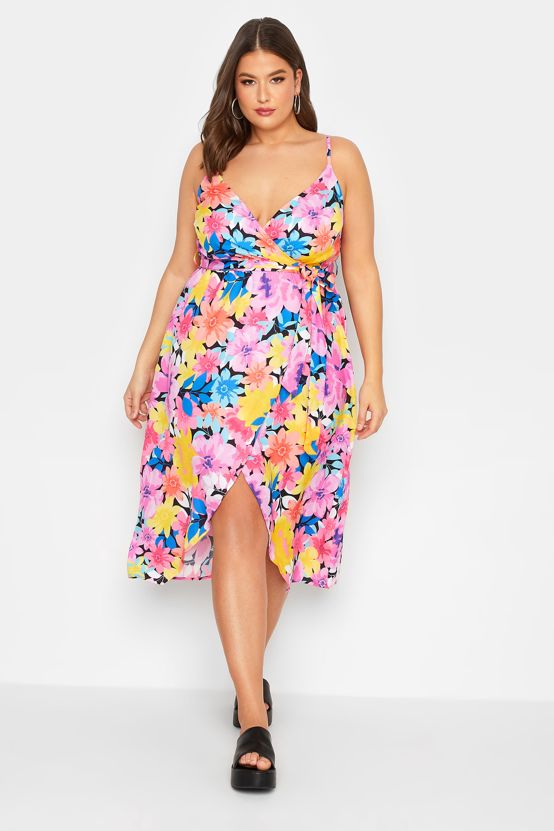 LIMITED COLLECTION Plus Size Purple Floral Print Strappy Wrap Dress | Yours Clothing 3