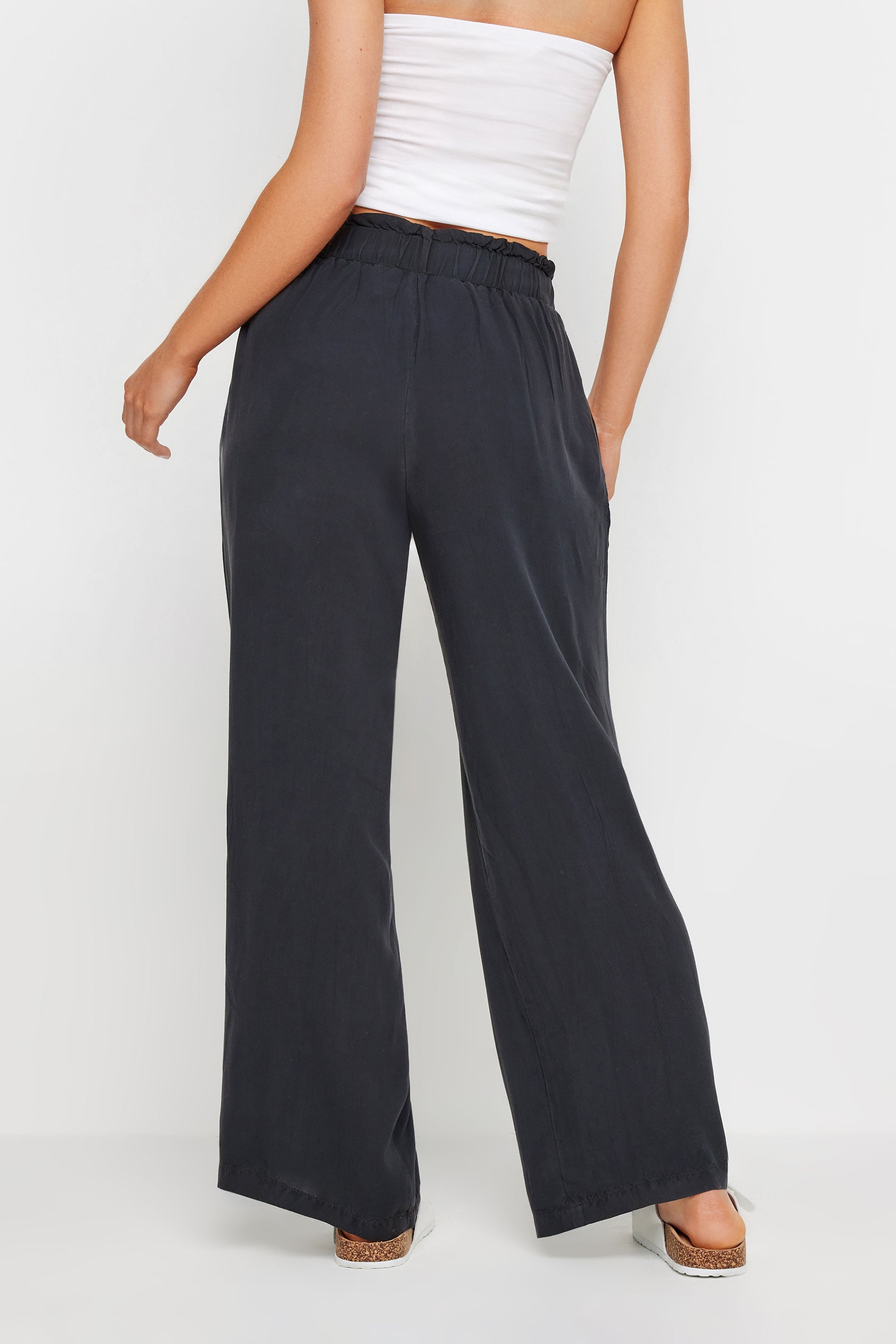 PixieGirl Petite Women's Black Acid Wash Wide Leg Trousers | PixieGirl 2