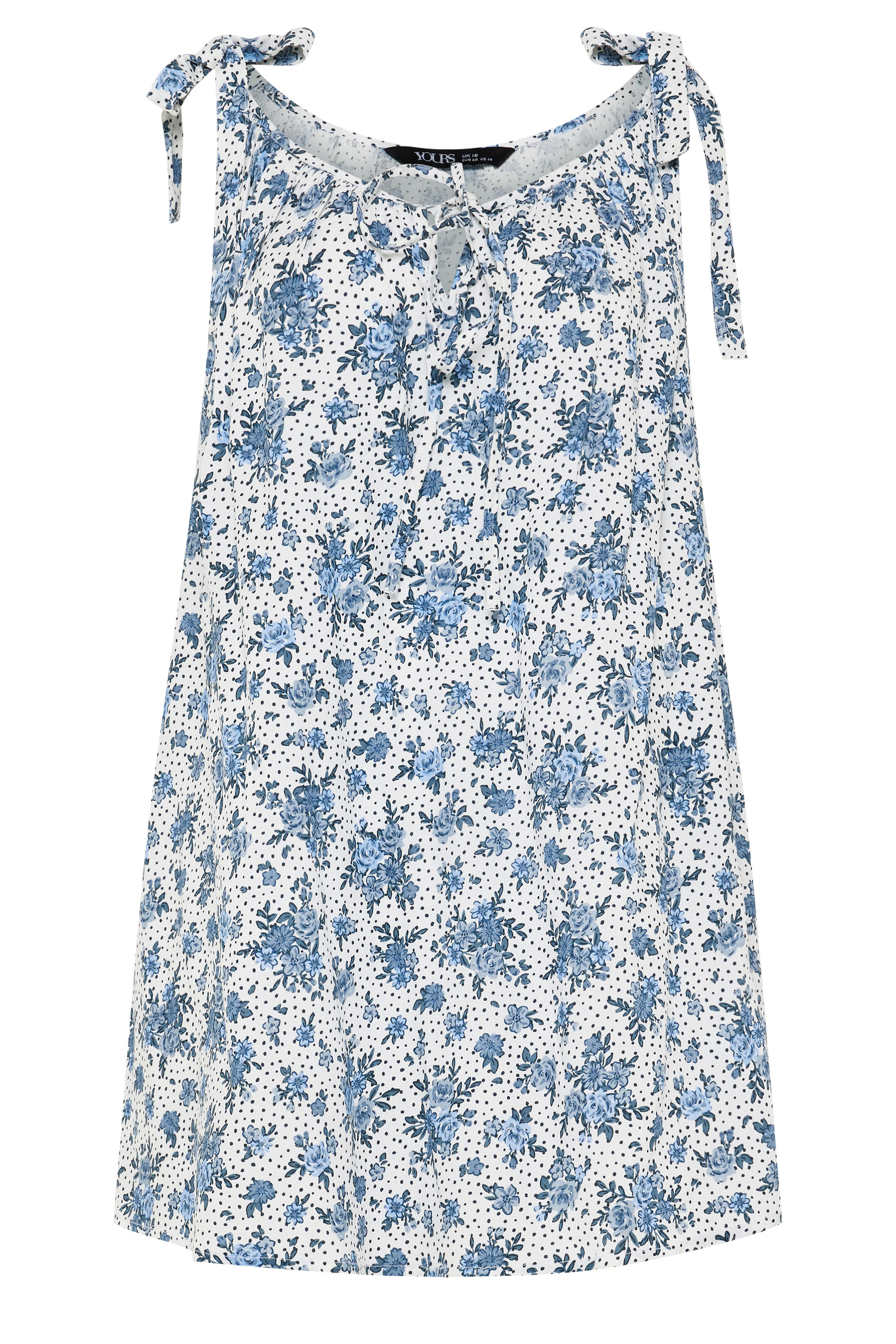 YOURS Plus Size White Polka Dot Floral Strappy Vest Top | Yours Clothing 5