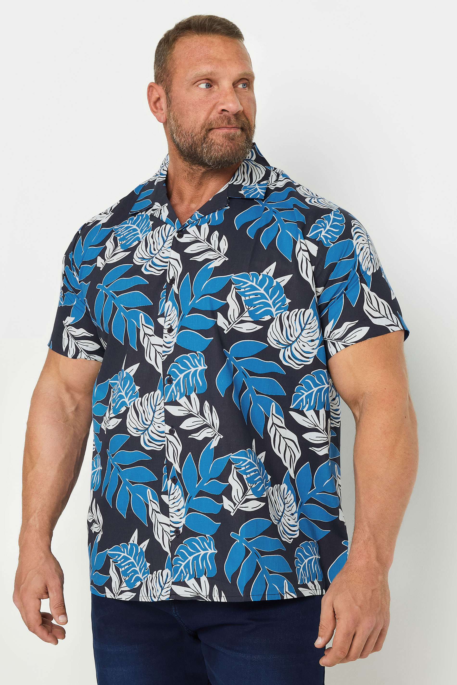 BadRhino Big & Tall Navy Blue Leaf Print Shirt | BadRhino 2