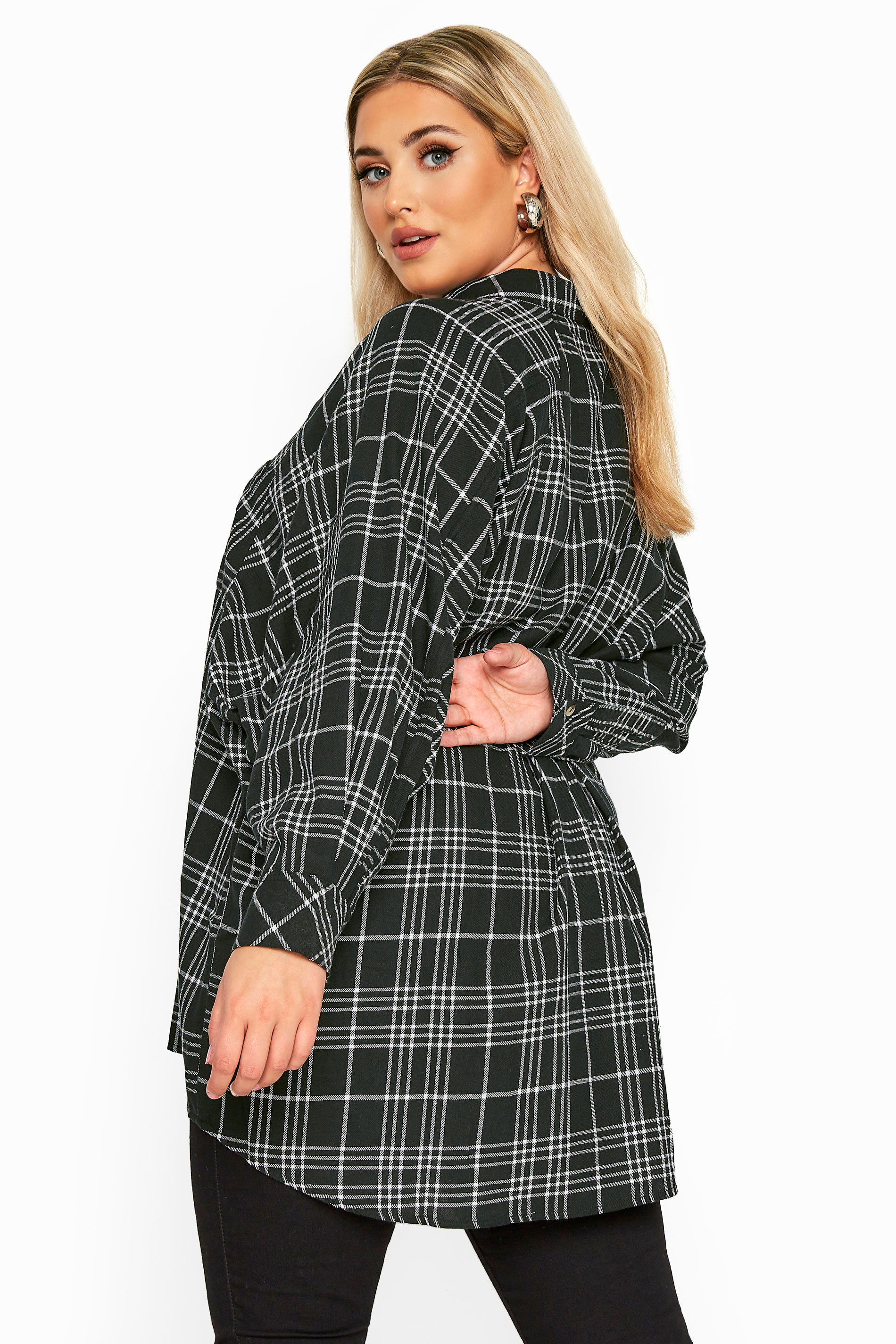 LIMITED COLLECTION Black Check Oversized Batwing Sleeve Shirt | Yours ...