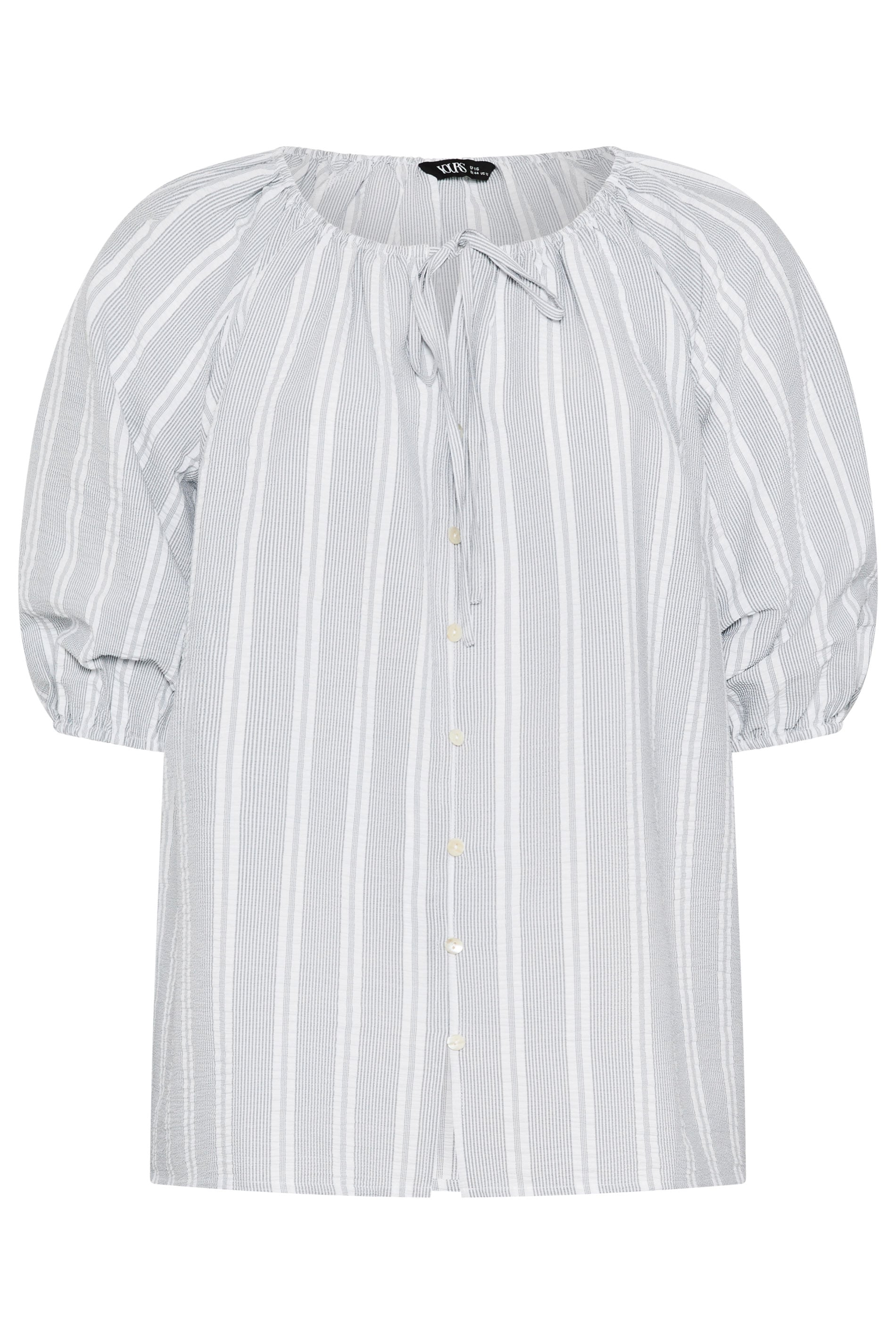 YOURS Plus Size Grey Stripe Tie Neck Top | Yours Clothing 5