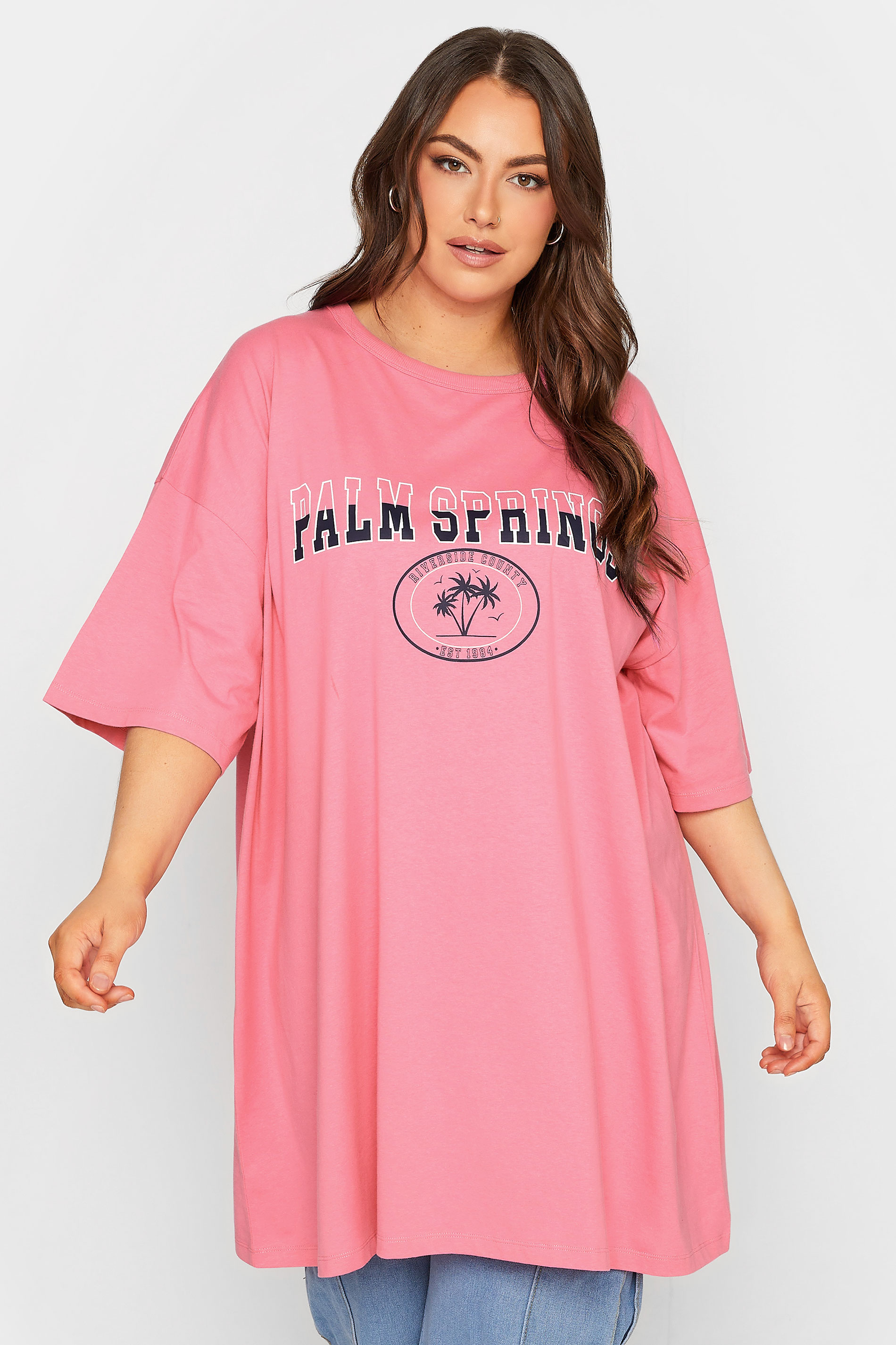 YOURS 2 PACK Plus Size Pink & Navy Blue Oversized Slogan Tunic Tops | Yours Clothing 2
