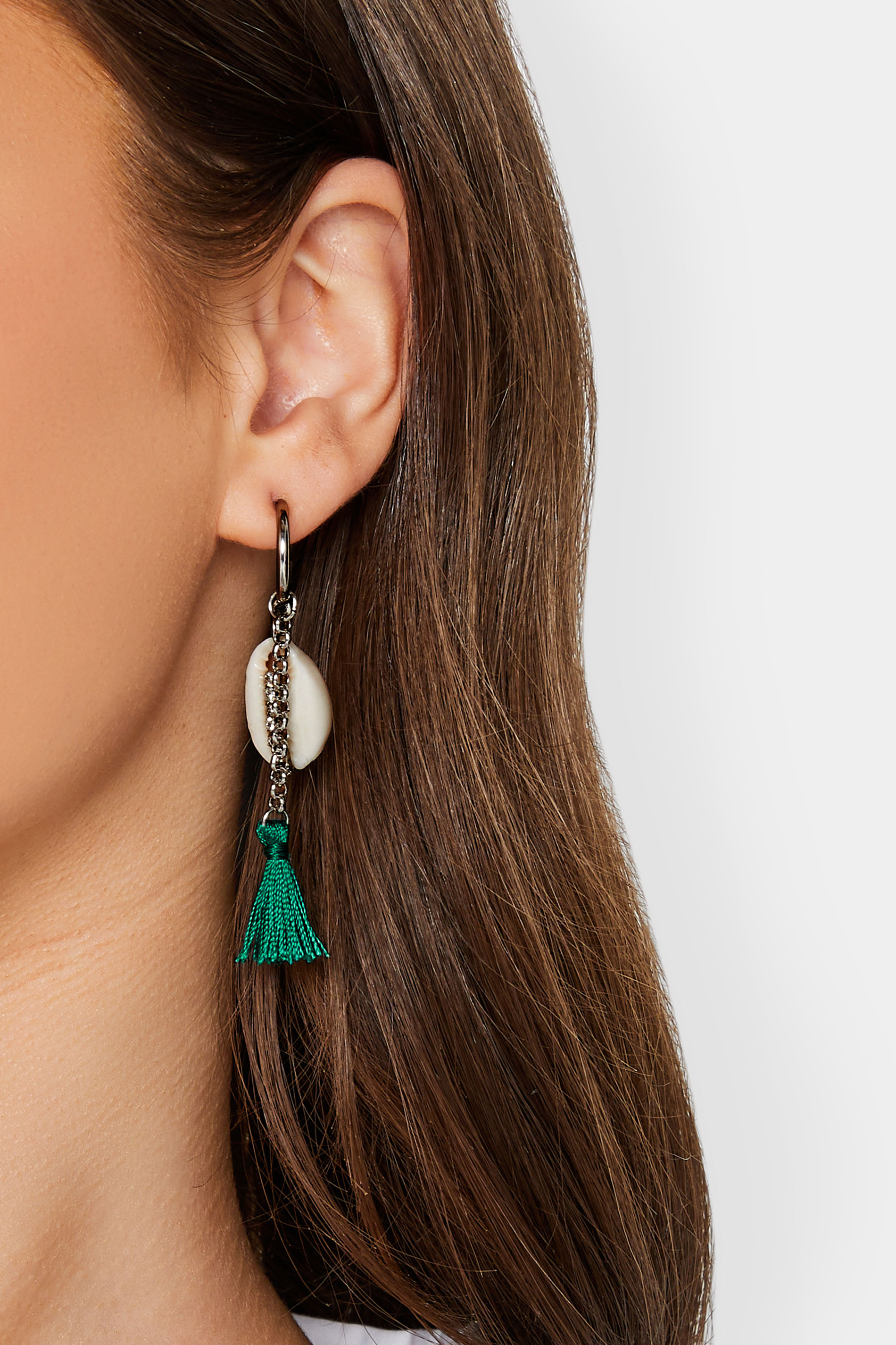 Silver Tone Shell Tassel Earrings | Yours Clothing  1