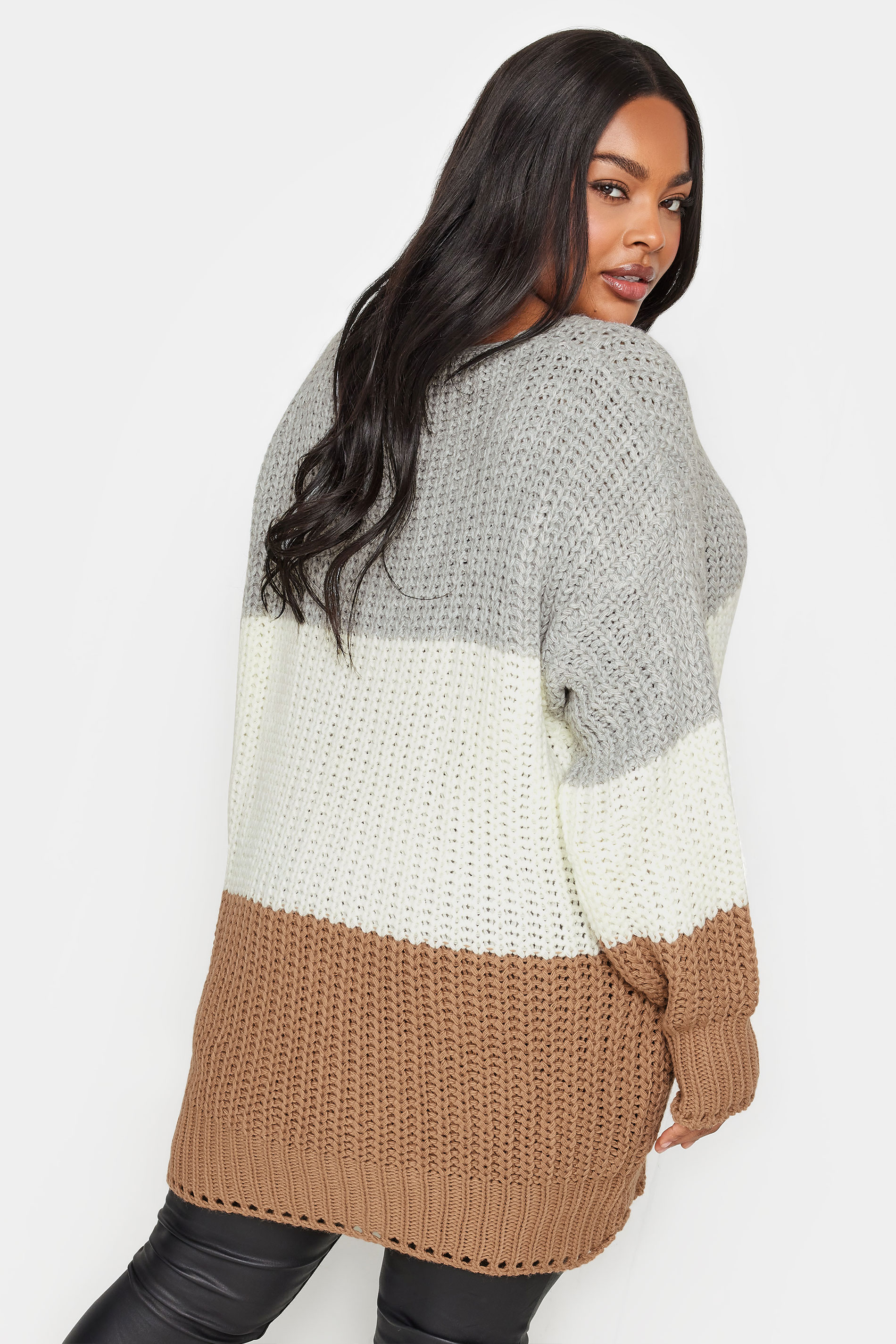 YOURS Plus Size Grey Colour Block Knitted Jumper | Yours Clothing 3