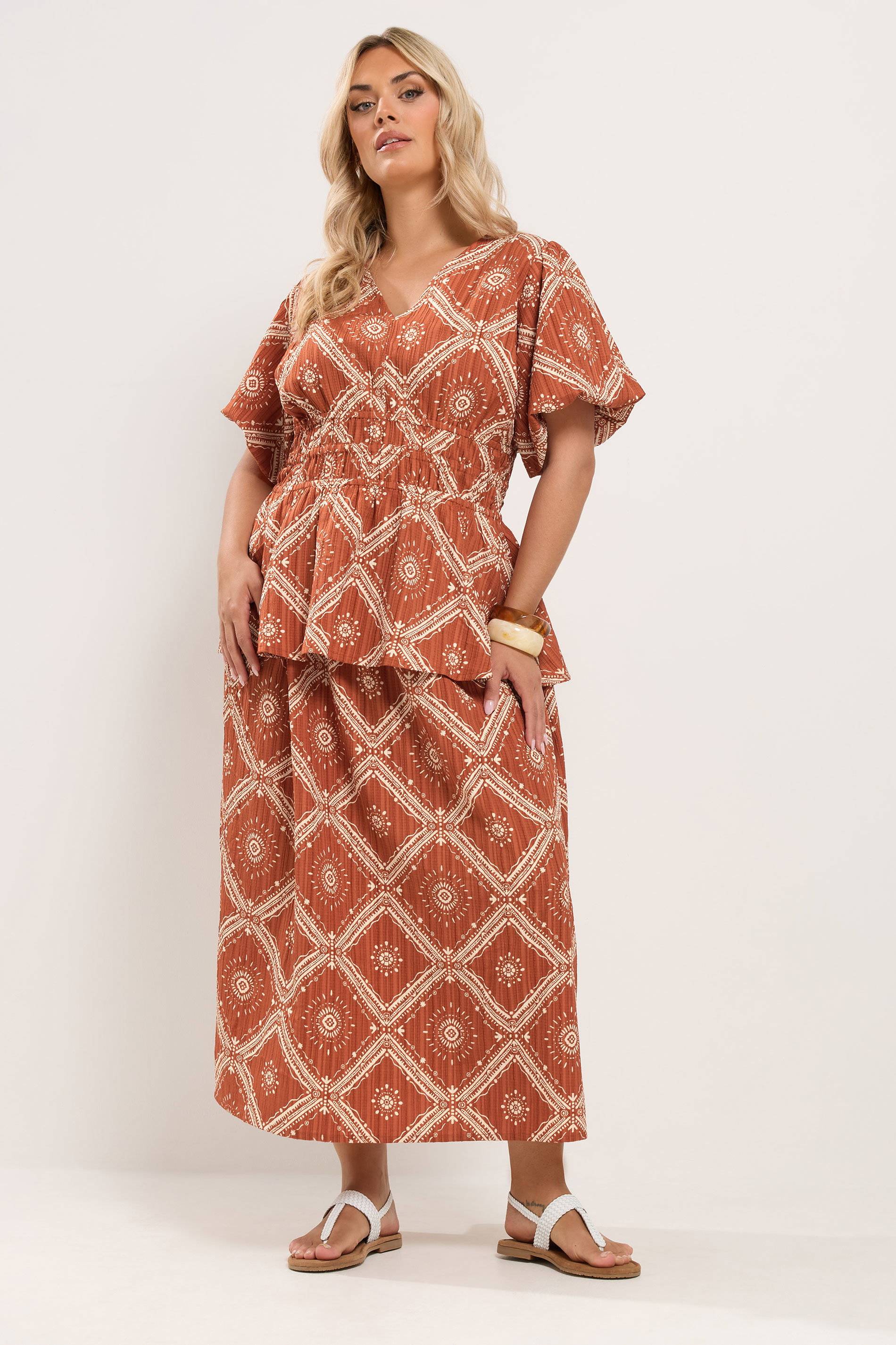 YOURS Plus Size Orange Abstract Puff Sleeve Blouse | Yours Clothing 2