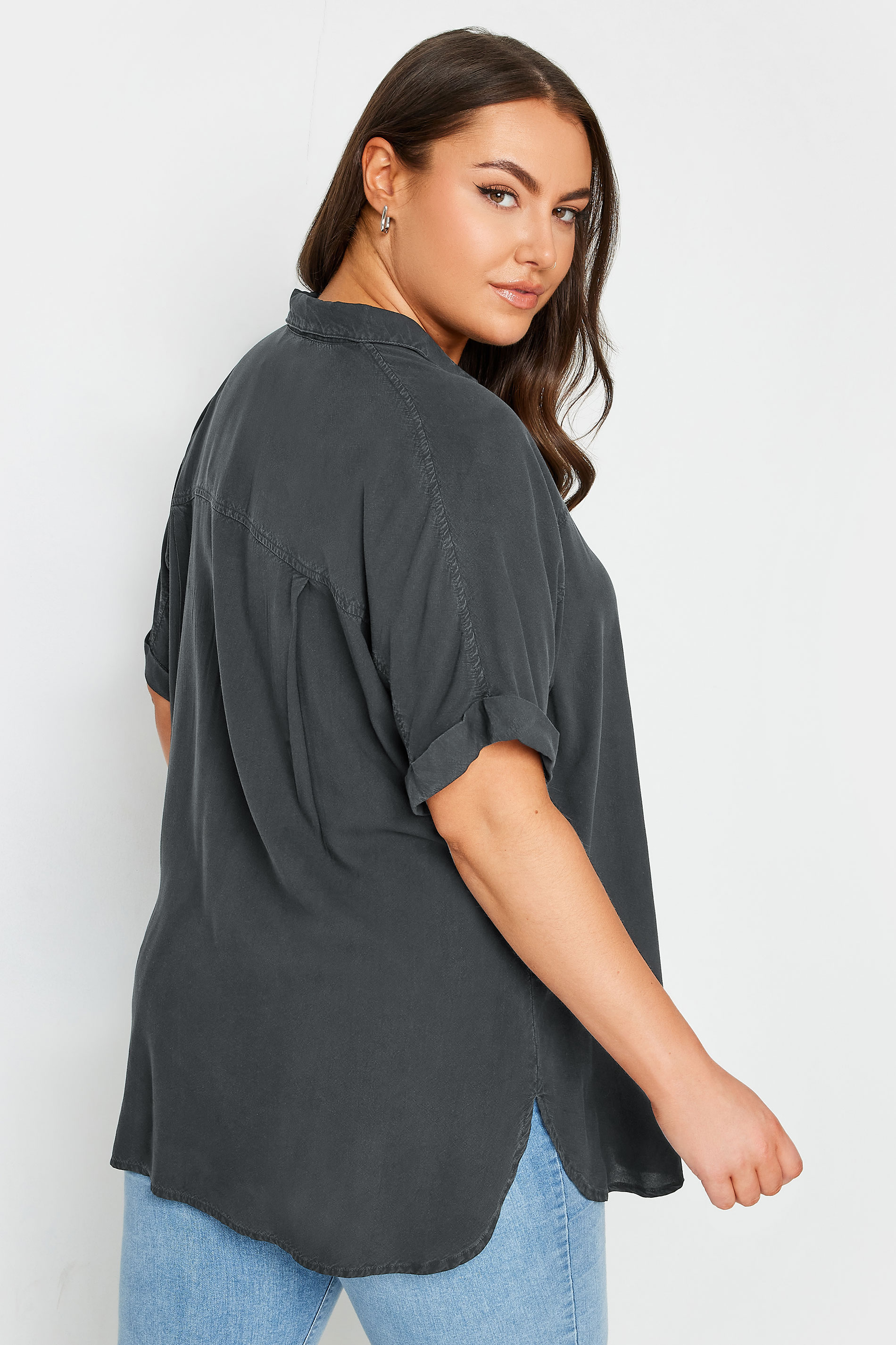 YOURS Plus Size Black Chambray Shirt | Yours Clothing 3
