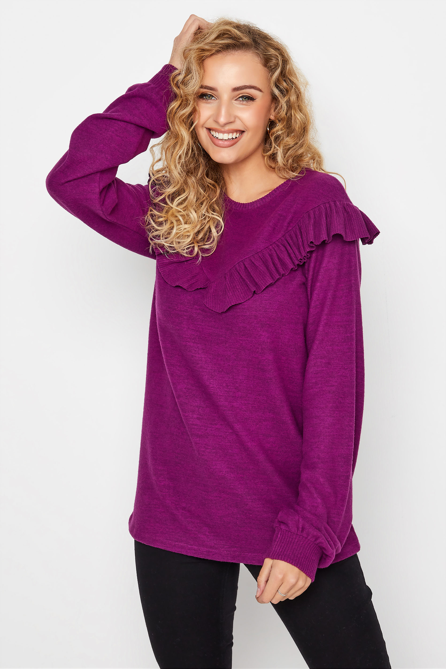 LTS Tall Purple Soft Touch Frill Top 1