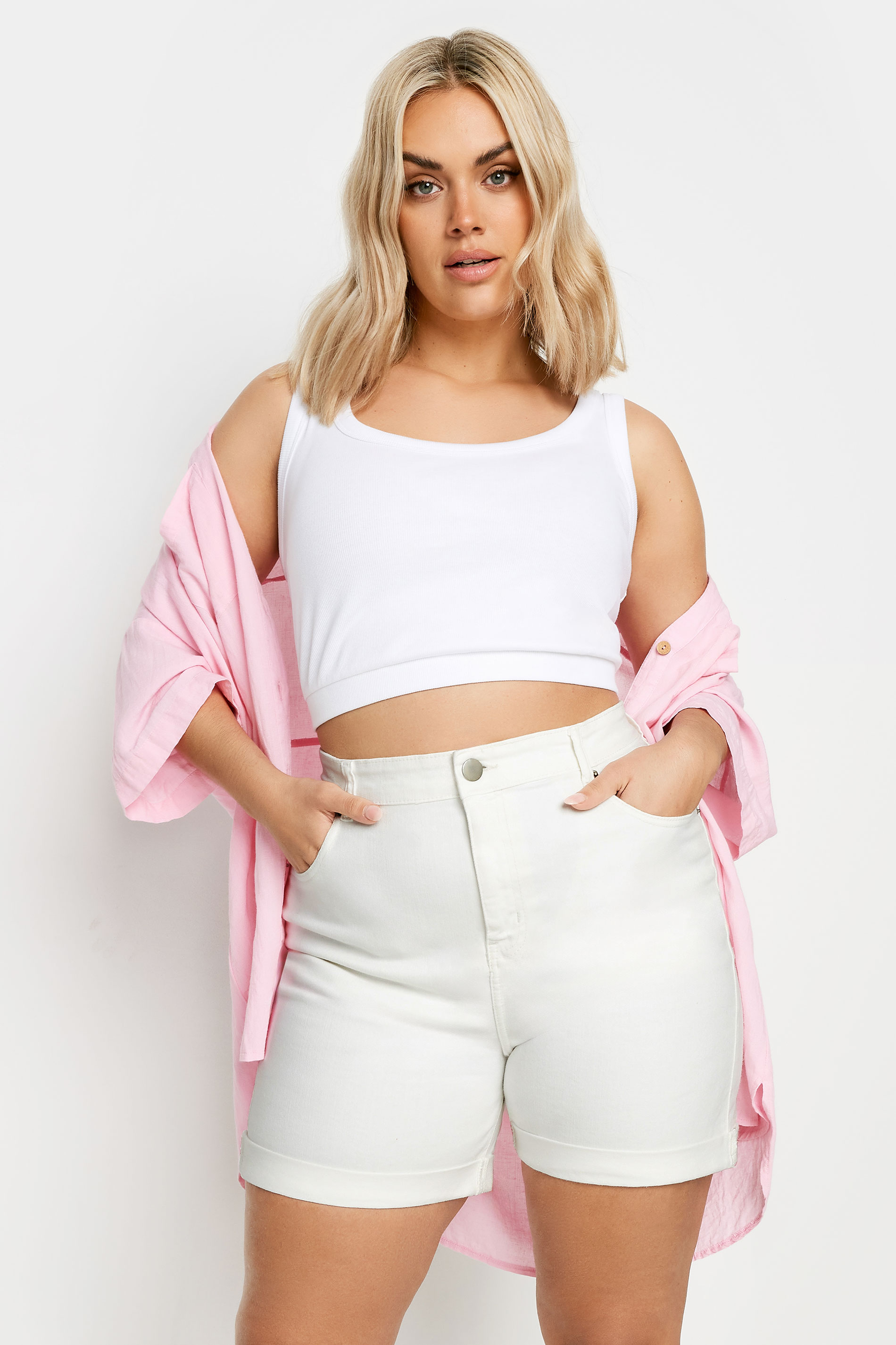 YOURS Curve Plus Size White Mom Shorts | Yours Clothing  1