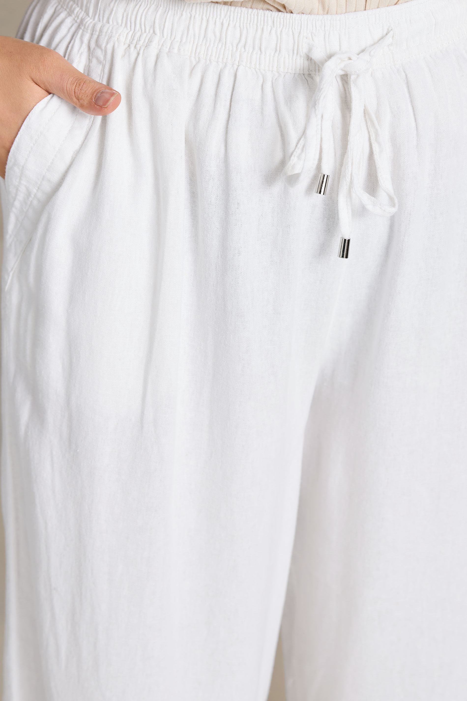 EVANS Plus Size White Wide Leg Premium Linen Trousers | Evans 5