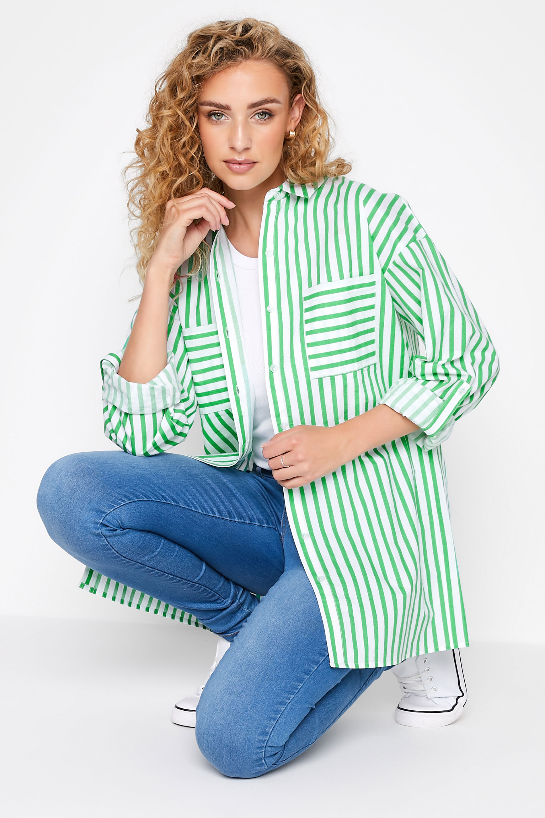LTS Tall Apple Green Stripe Oversized Cotton Shirt 1