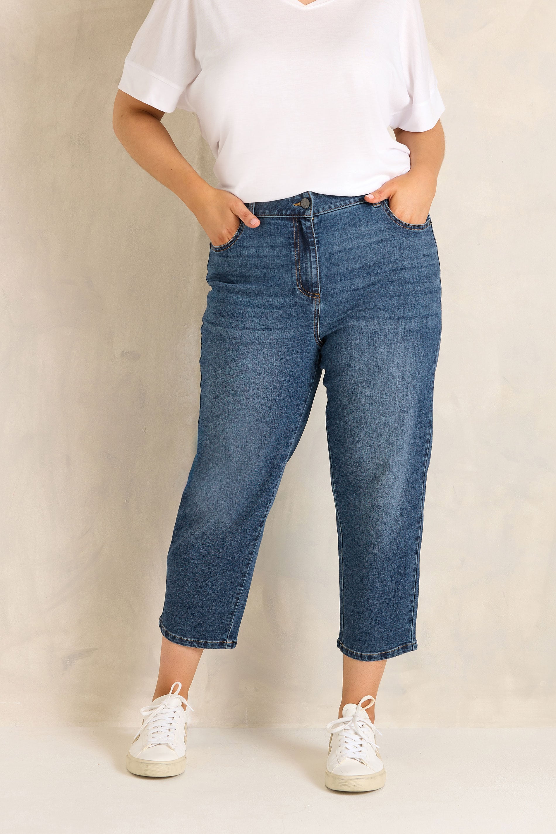 EVANS Plus Size Fit Blue Midwash Cropped Straight Leg Jeans | Evans 3