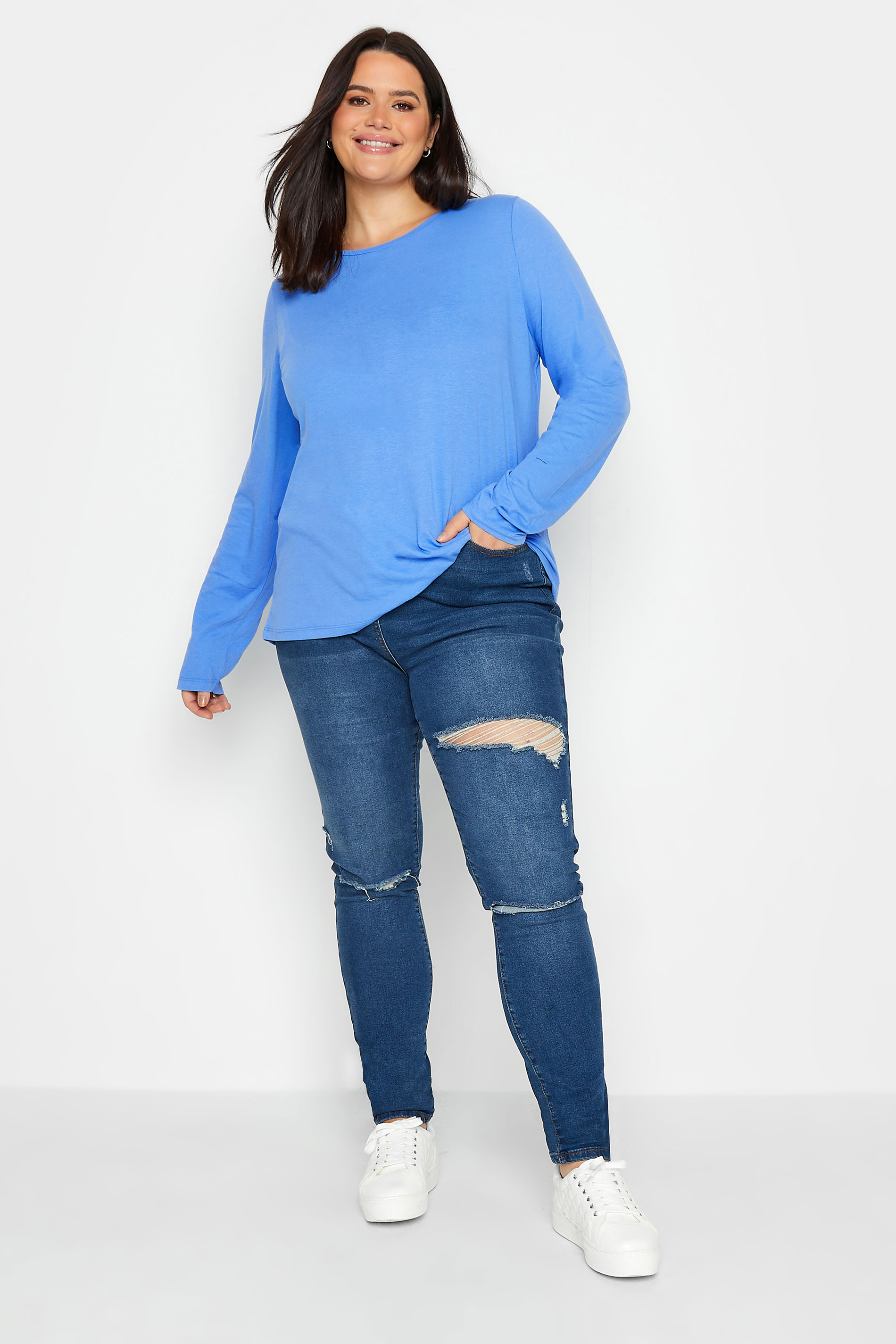 LTS Tall Women's Blue Dipped Hem T-Shirt | Long Tall Sally 2