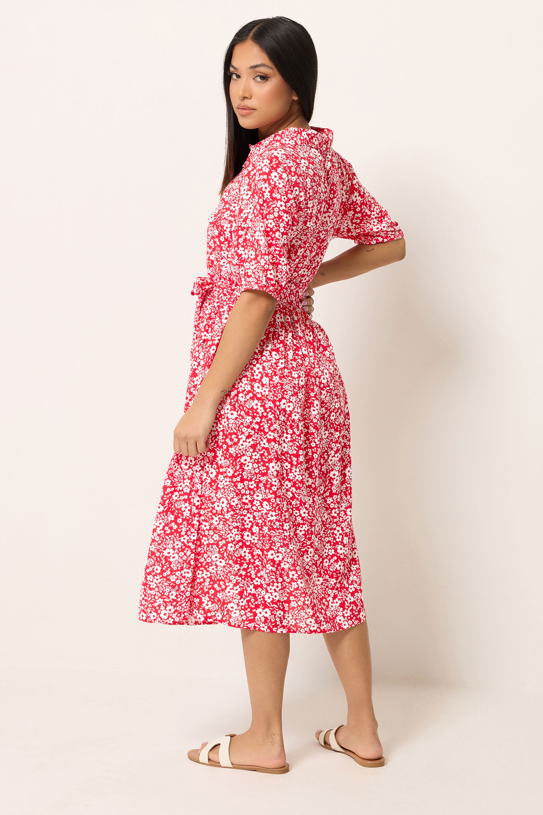 M&Co Petite Red Ditsy Floral Print Dress | M&Co 2
