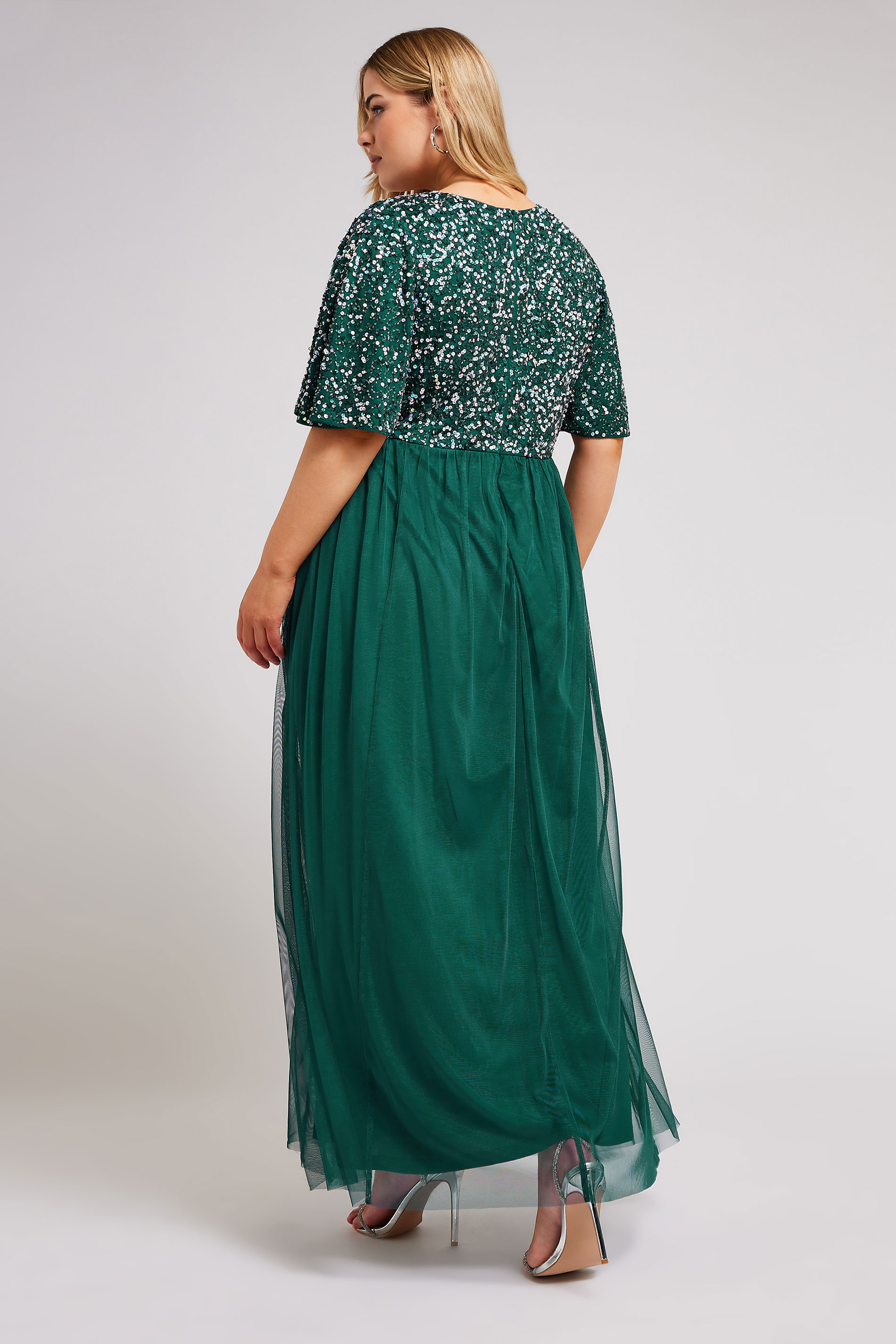LUXE Plus Size Forest Green Sequin Hand Embellished Maxi Dress | Yours Clothing 3