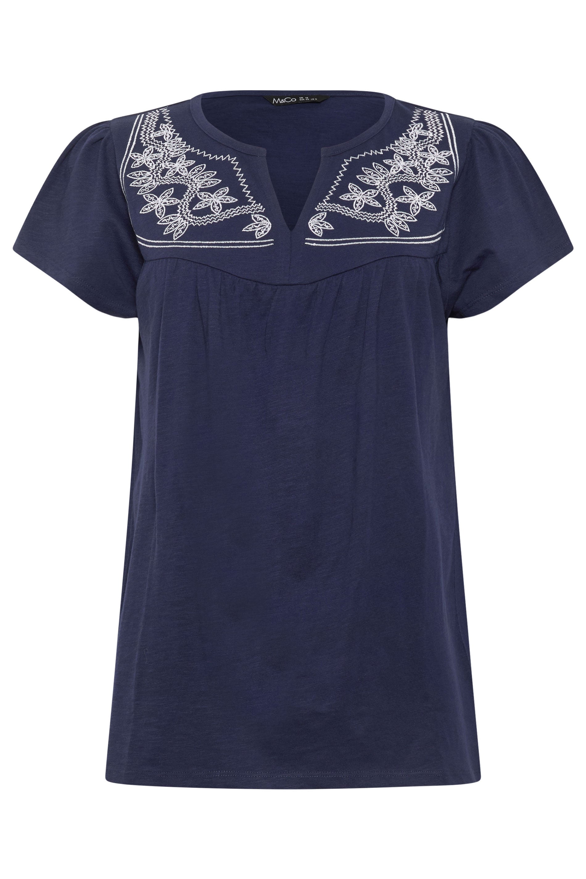 M&Co Navy Blue Embroidered Cotton Notch Neck Top | M&Co 5