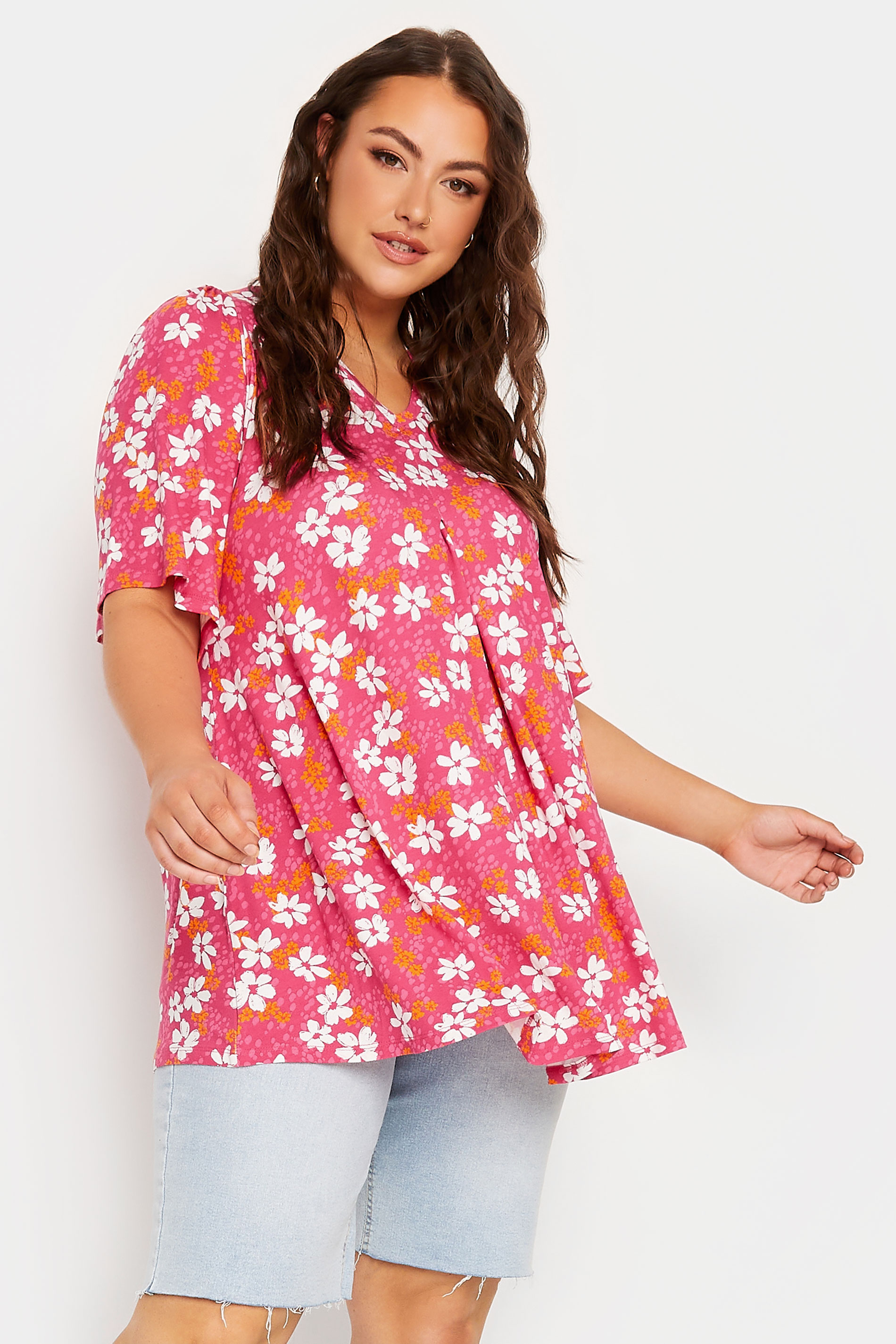 YOURS Curve Plus Size Pink Floral Ditsy Top | Yours Clothing  1