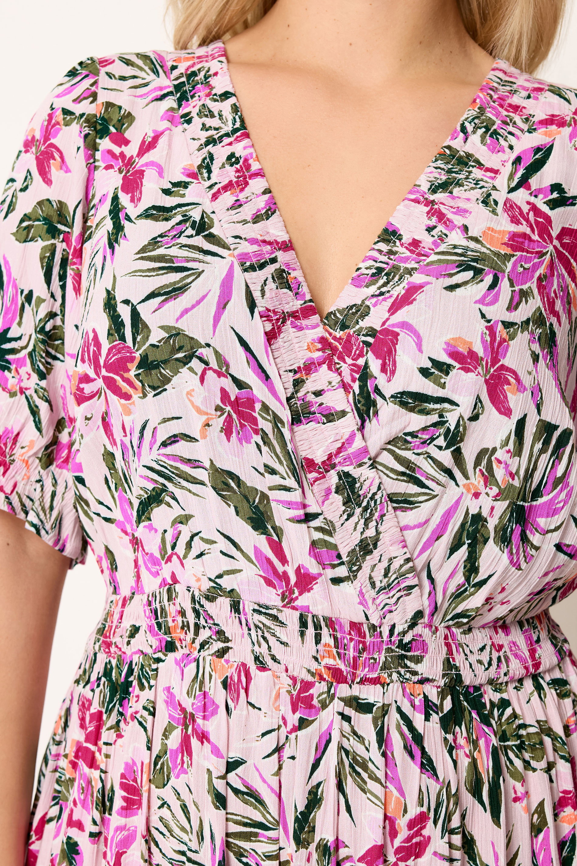 YOURS Plus Pink Tropical Shirred Neck Maxi Dress | Yours Clothing 4