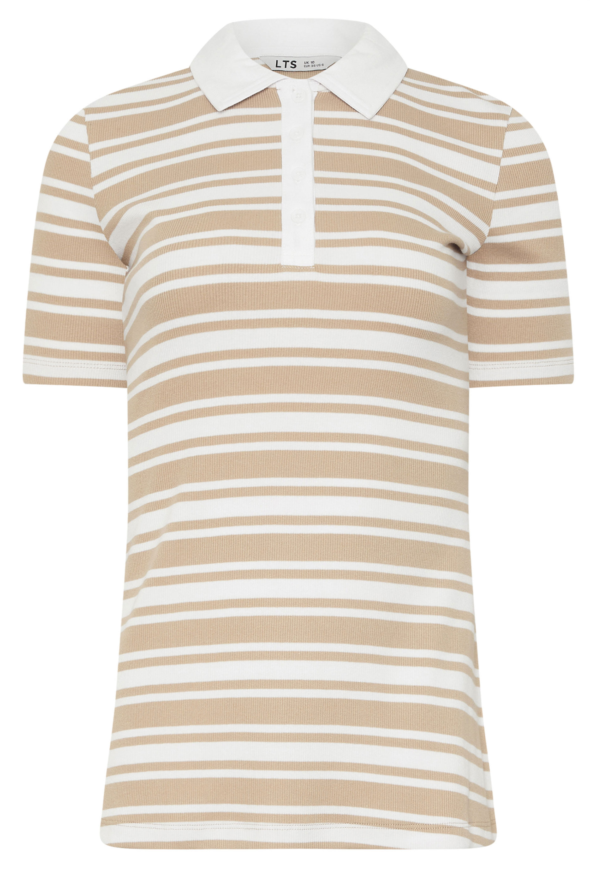 LTS Tall Women's Natural Brown & White Stripe Polo Top | Long Tall Sally 6