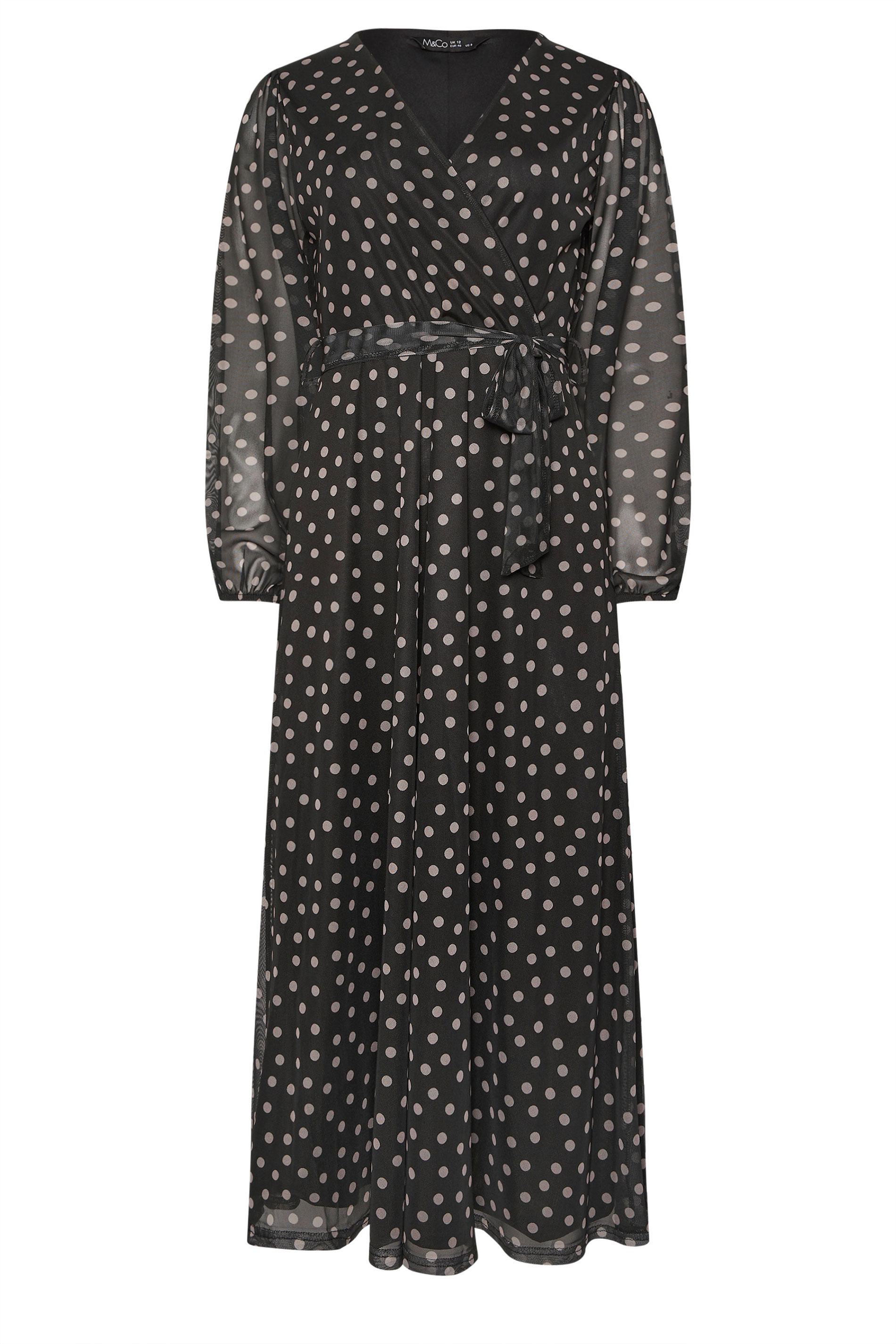 M&Co Black Polka Dot Mesh Wrap Dress | M&Co 5