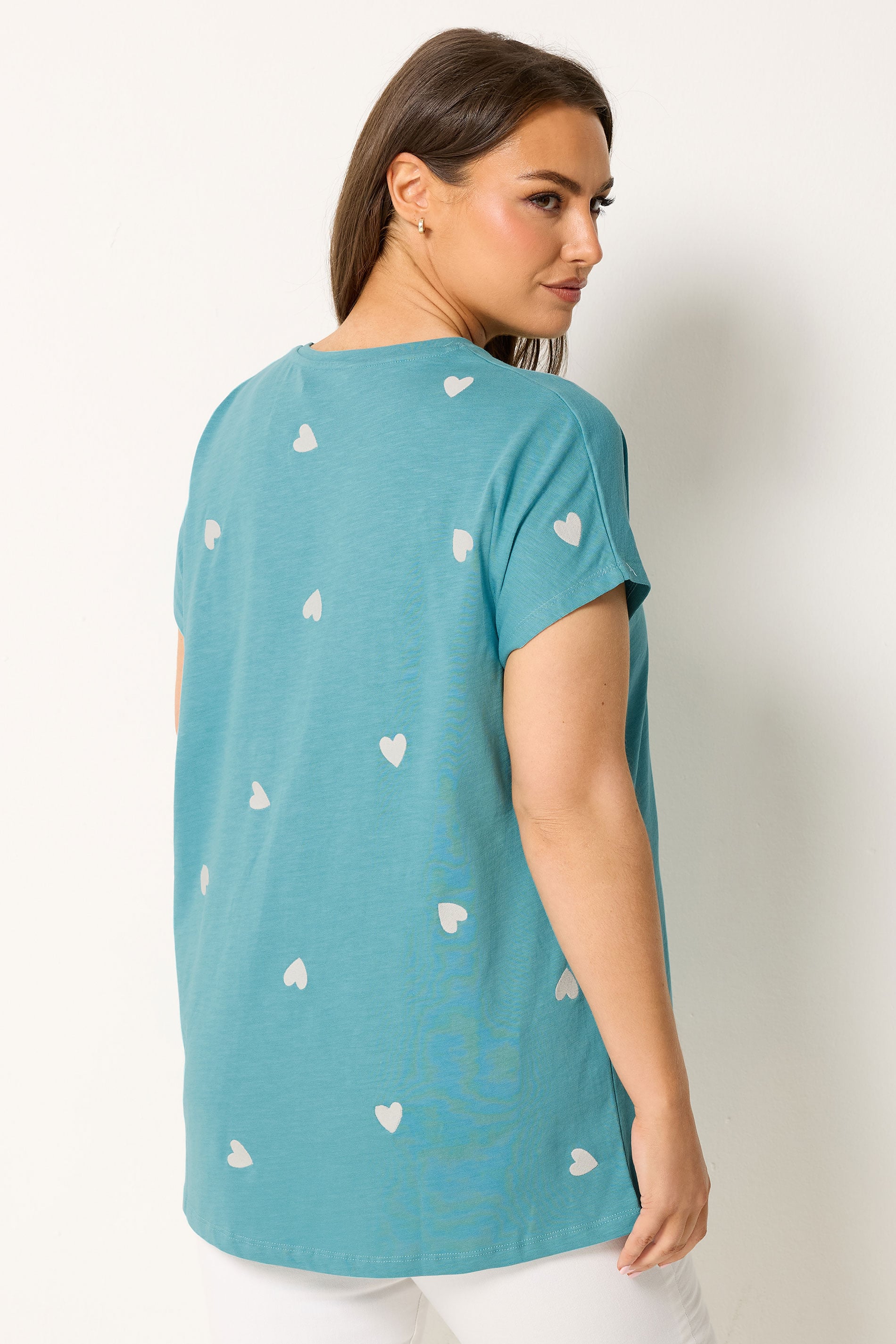 YOURS Plus Size Light Blue Embroidered Heart T-Shirt | Yours Clothing 2
