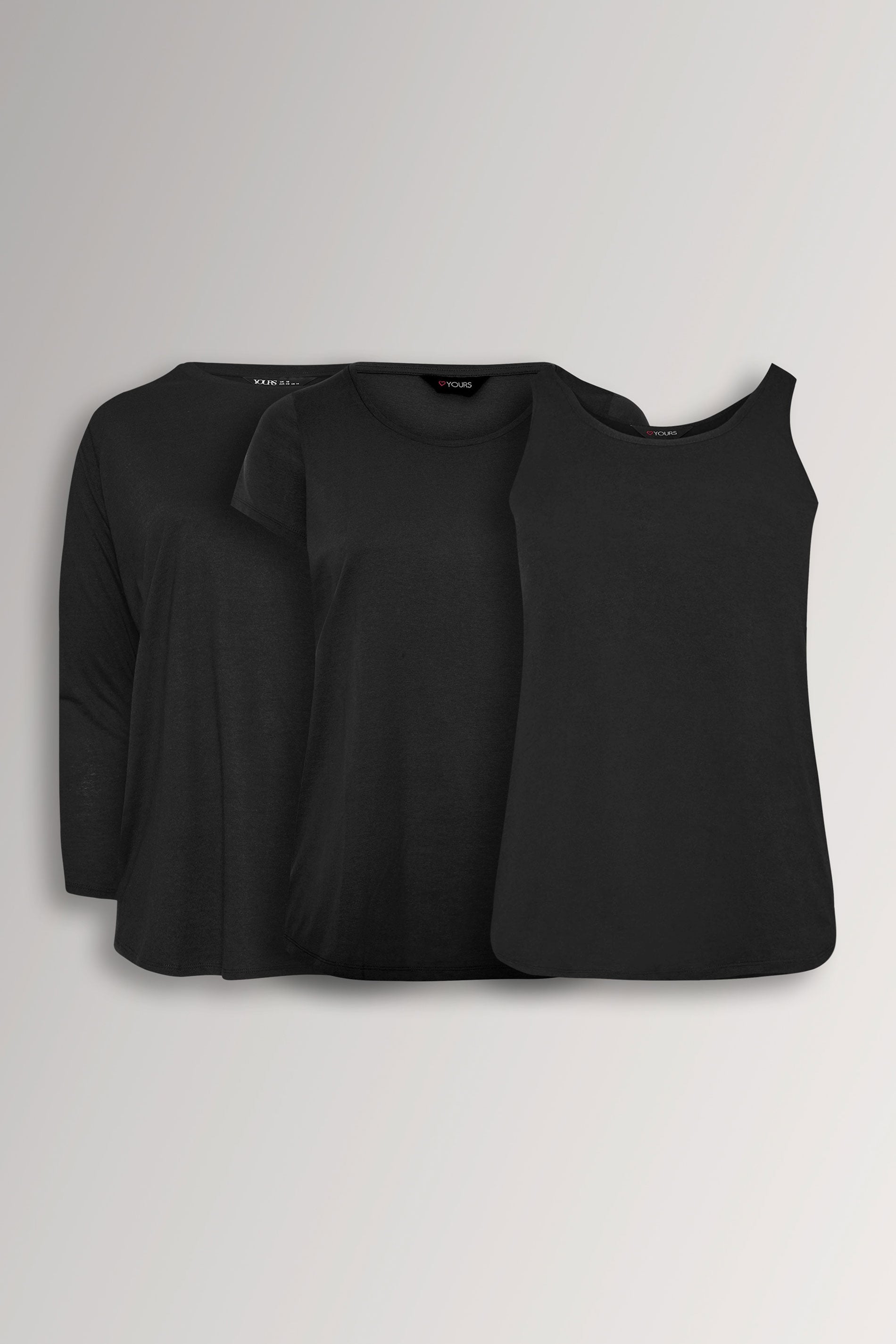 YOURS Plus Size 3 PACK Black Core T-Shirt Essentials Set | Yours Clothing 3