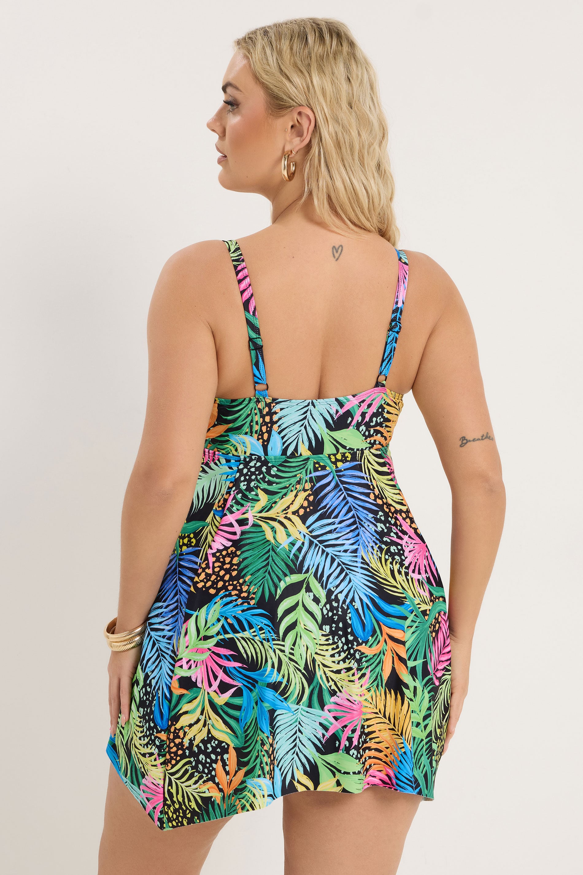 YOURS Plus Size Black Tropical Print Hanky Hemline Swimdress | Yours Clothing 2