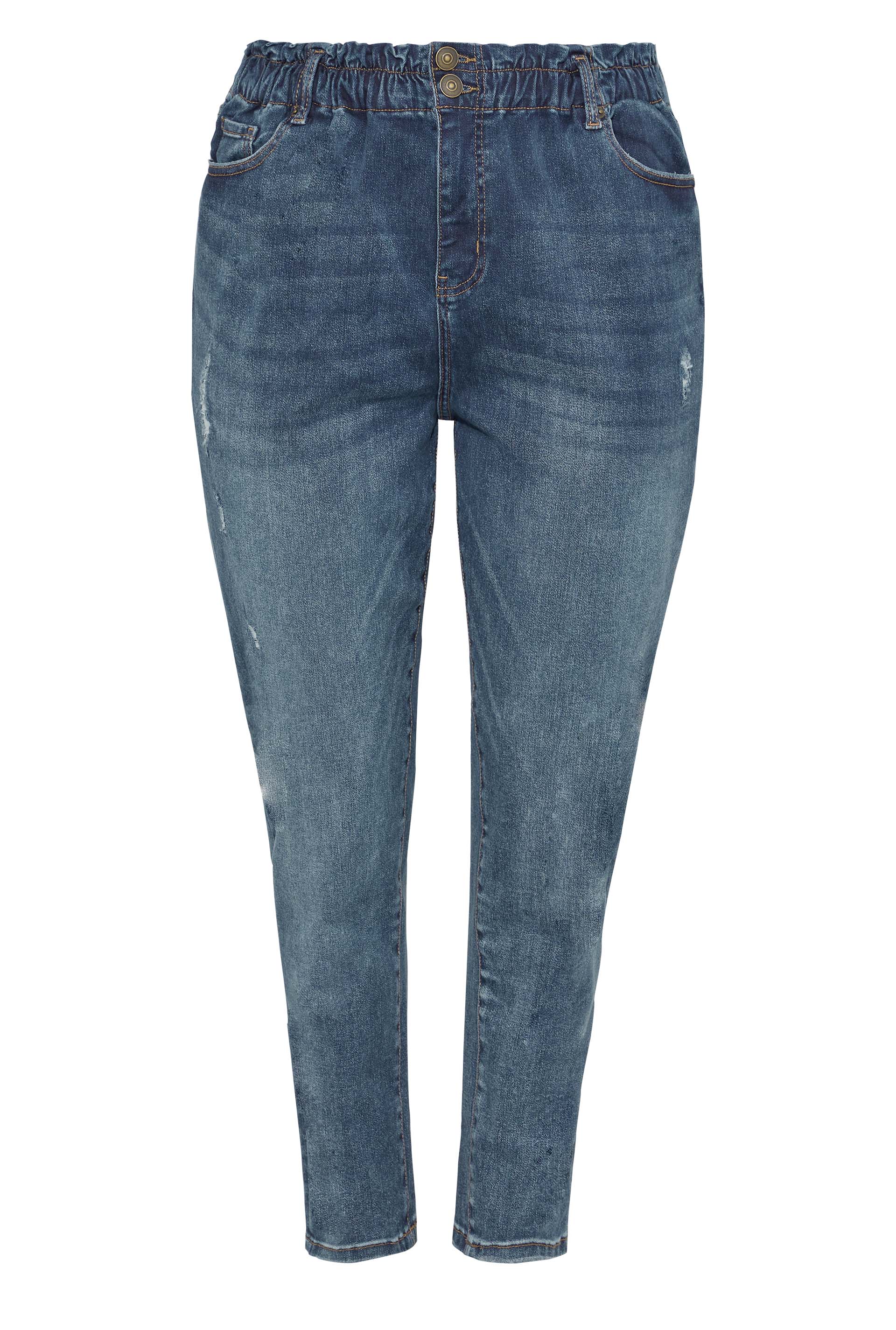 Plus Size Indigo Blue Washed Elasticated Stretch MOM Jeans