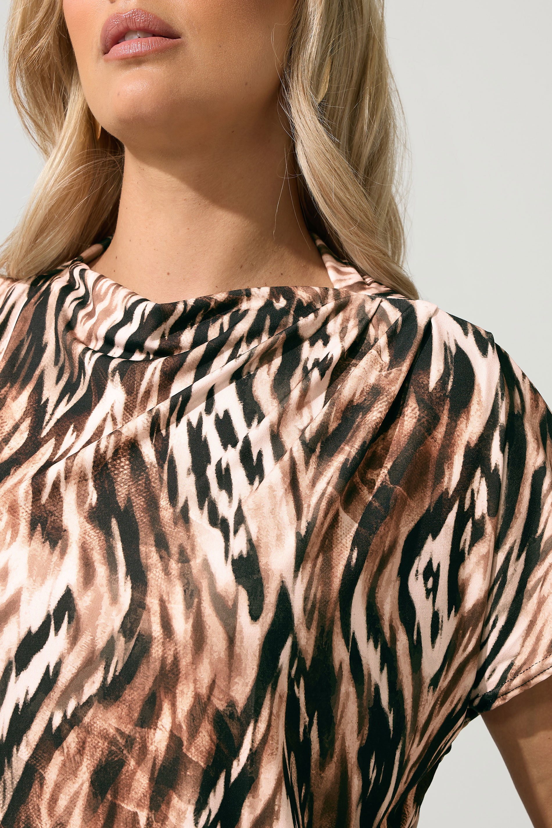 YOURS LONDON Plus Size Brown Zebra Drape Shoulder Top | Yours Clothing 4