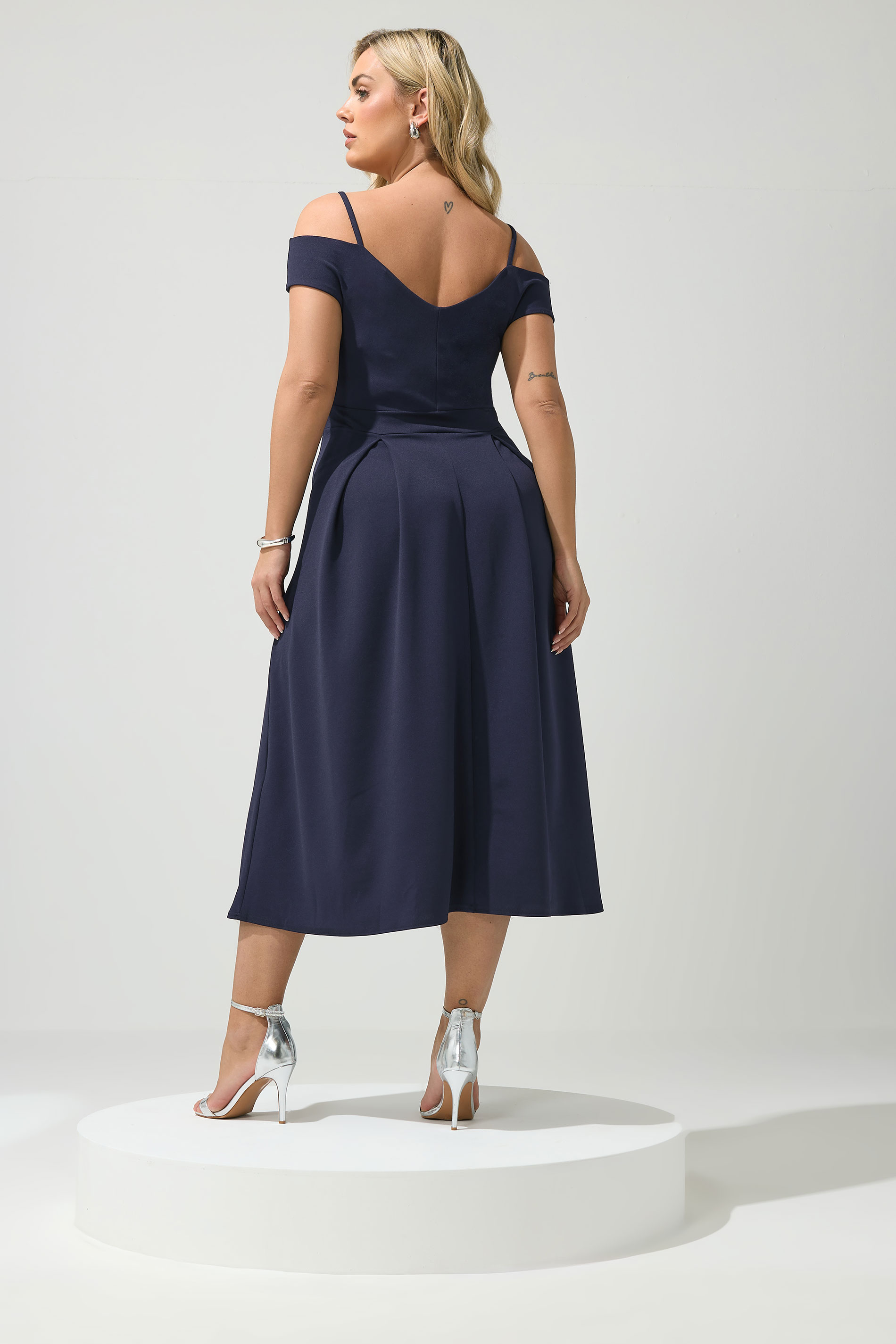 YOURS LONDON Plus Size Navy Blue Bardot Skater Dress | Yours Clothing 2