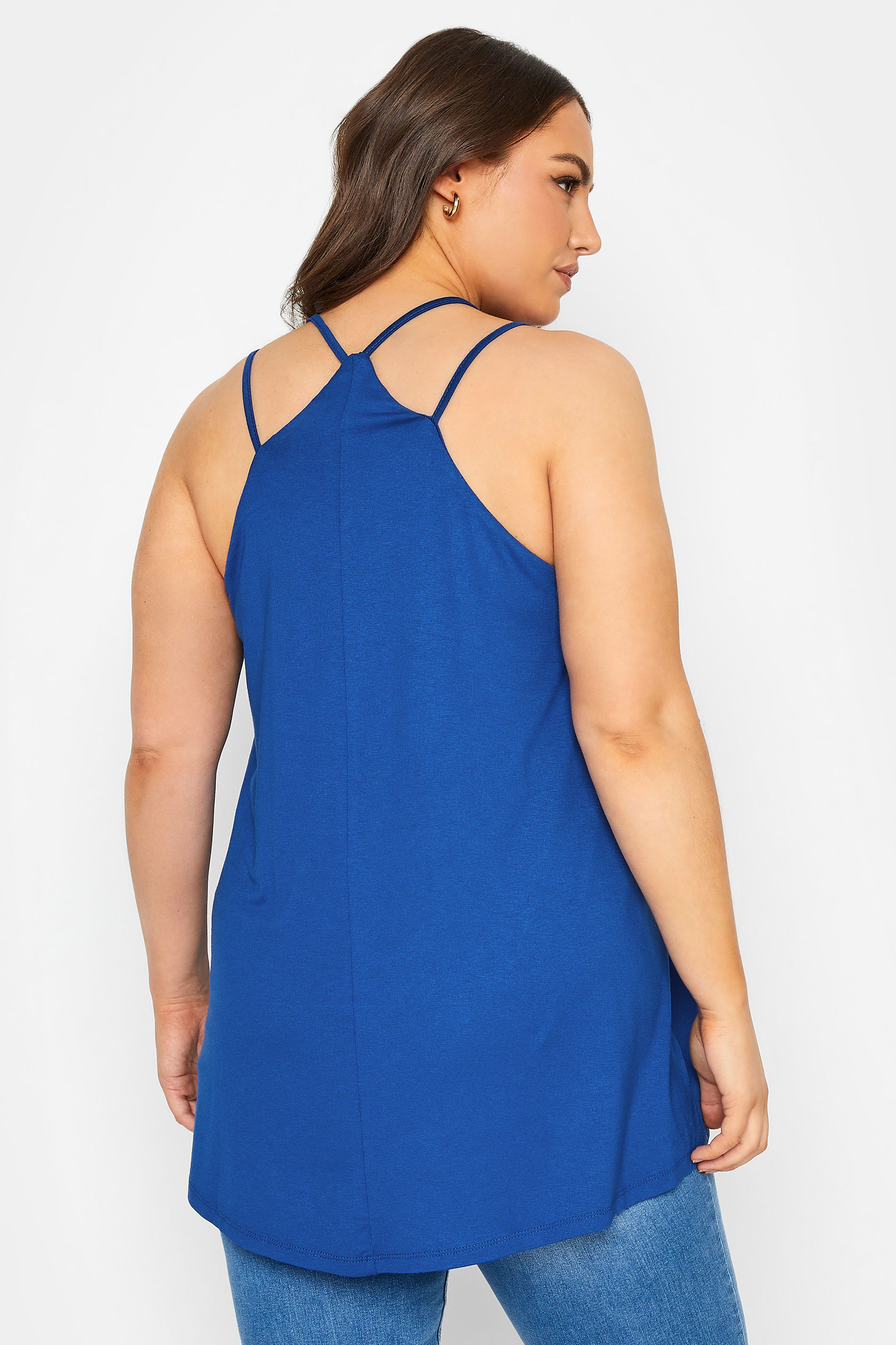 YOURS Plus Size Blue Embroidered Neck Vest Top | Yours Clothing 3