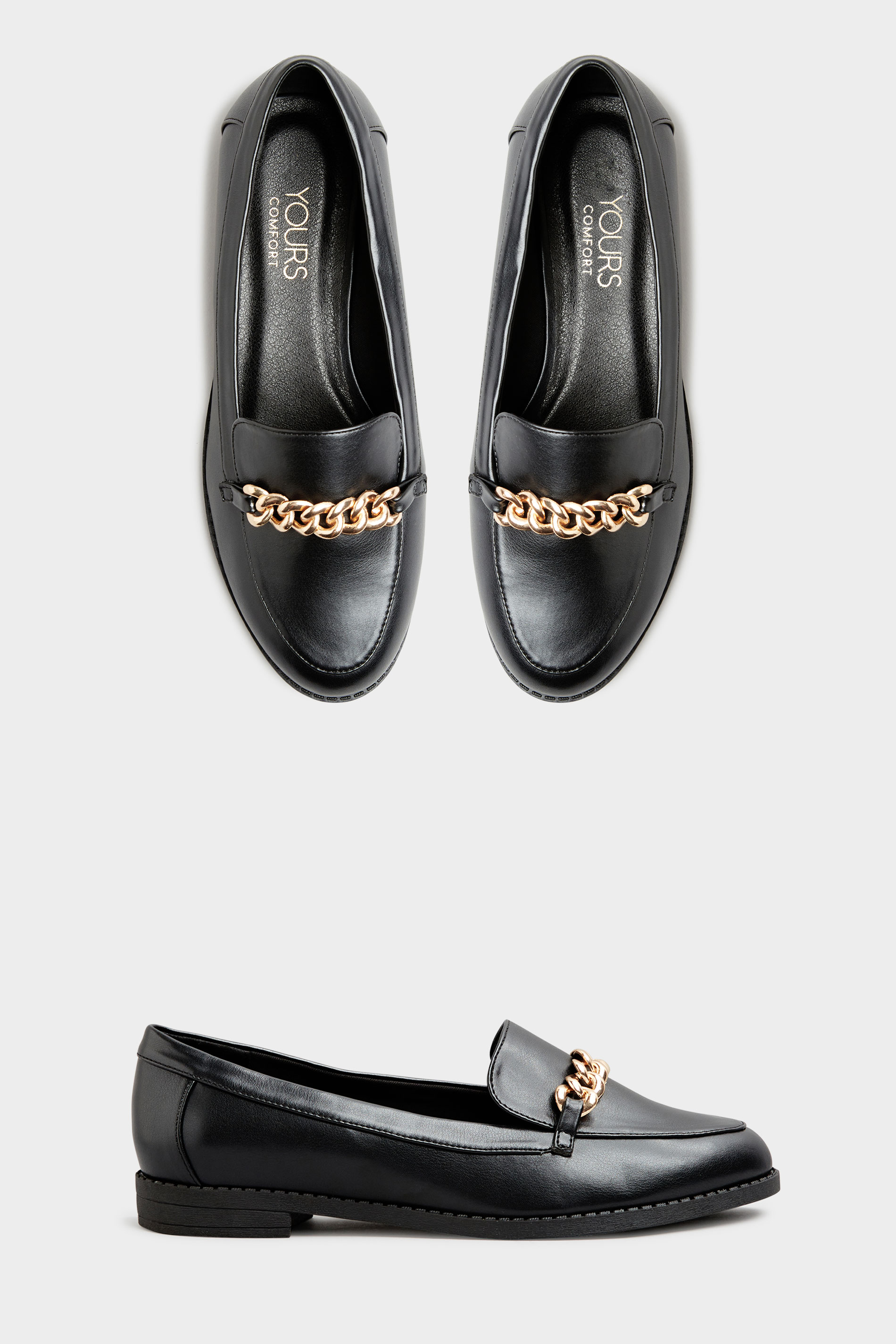 Black Chain Loafers In Extra Wide Fit | Yours Clothing