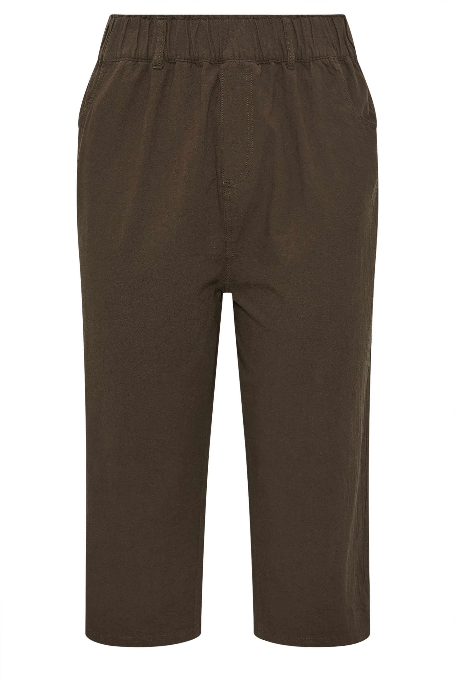 YOURS Plus Size Chocolate Brown Cool Cotton Cropped Trousers | Yours Clothing 5